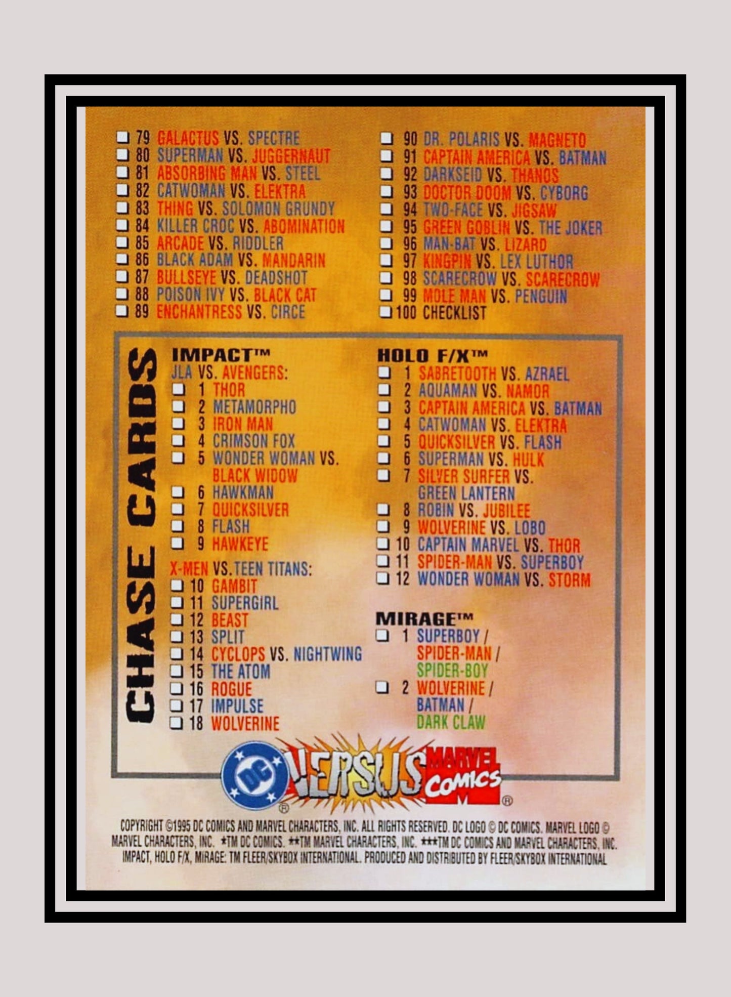 Marvel! 1x Checklist - Base (#100 - 1995 Fleer DC vs. Marvel Comics)