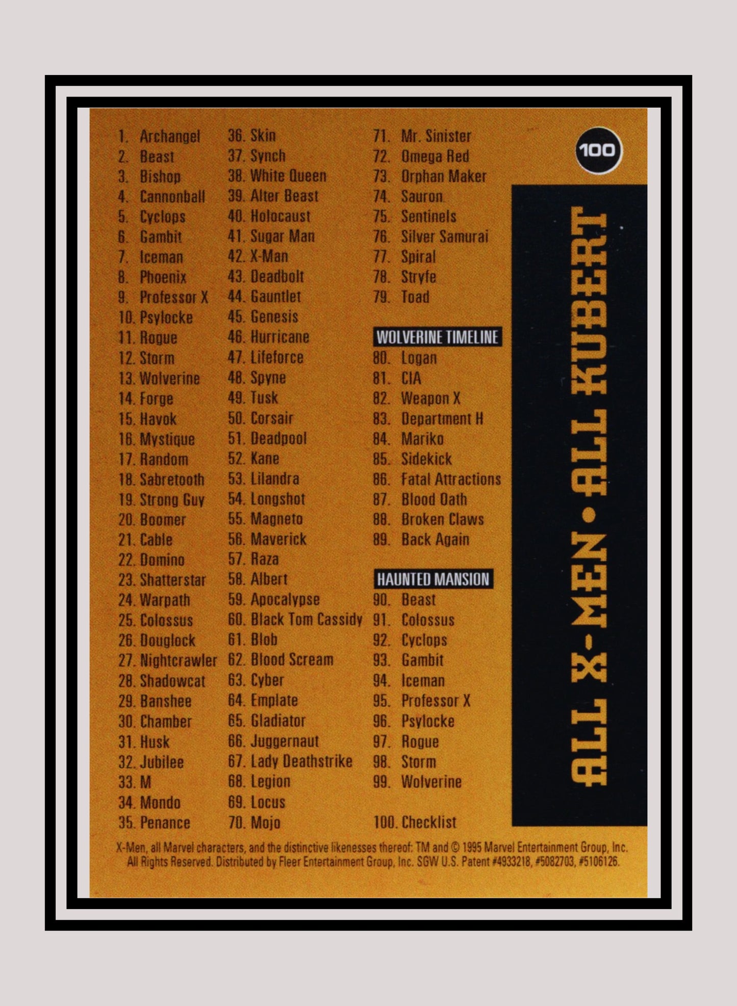 Marvel! 1x Checklist - Base (#100 - 1996 Fleer X Men)