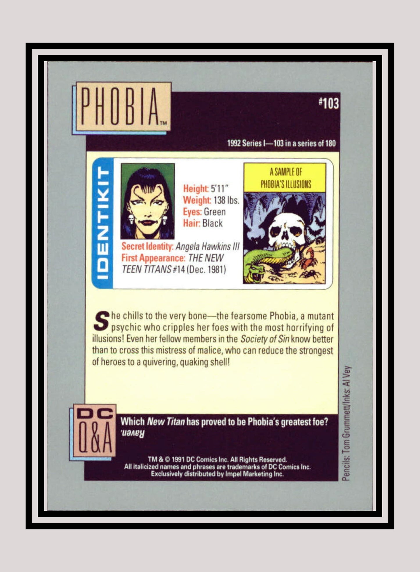 DC! 1x Phobia - Base (#103 - 1991 Impel DC Cosmic Cards)