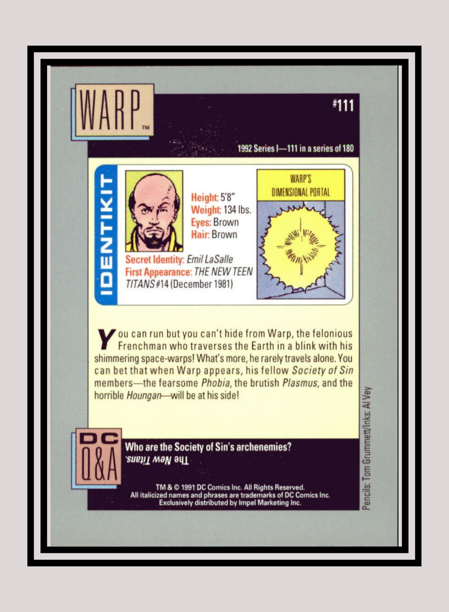 DC! 1x Warp - Base (#111 - 1991 Impel DC Cosmic Cards)