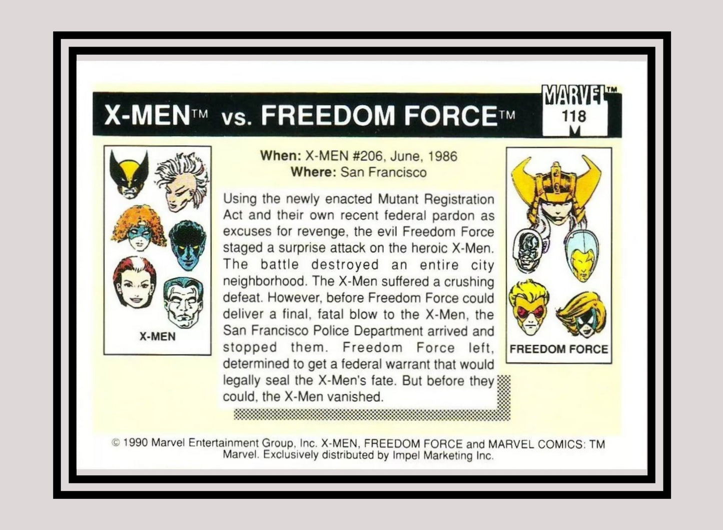 Marvel! 1x X-Men vs Freedom Force - Base (#118 - 1990 Impel Marvel Universe Series I)