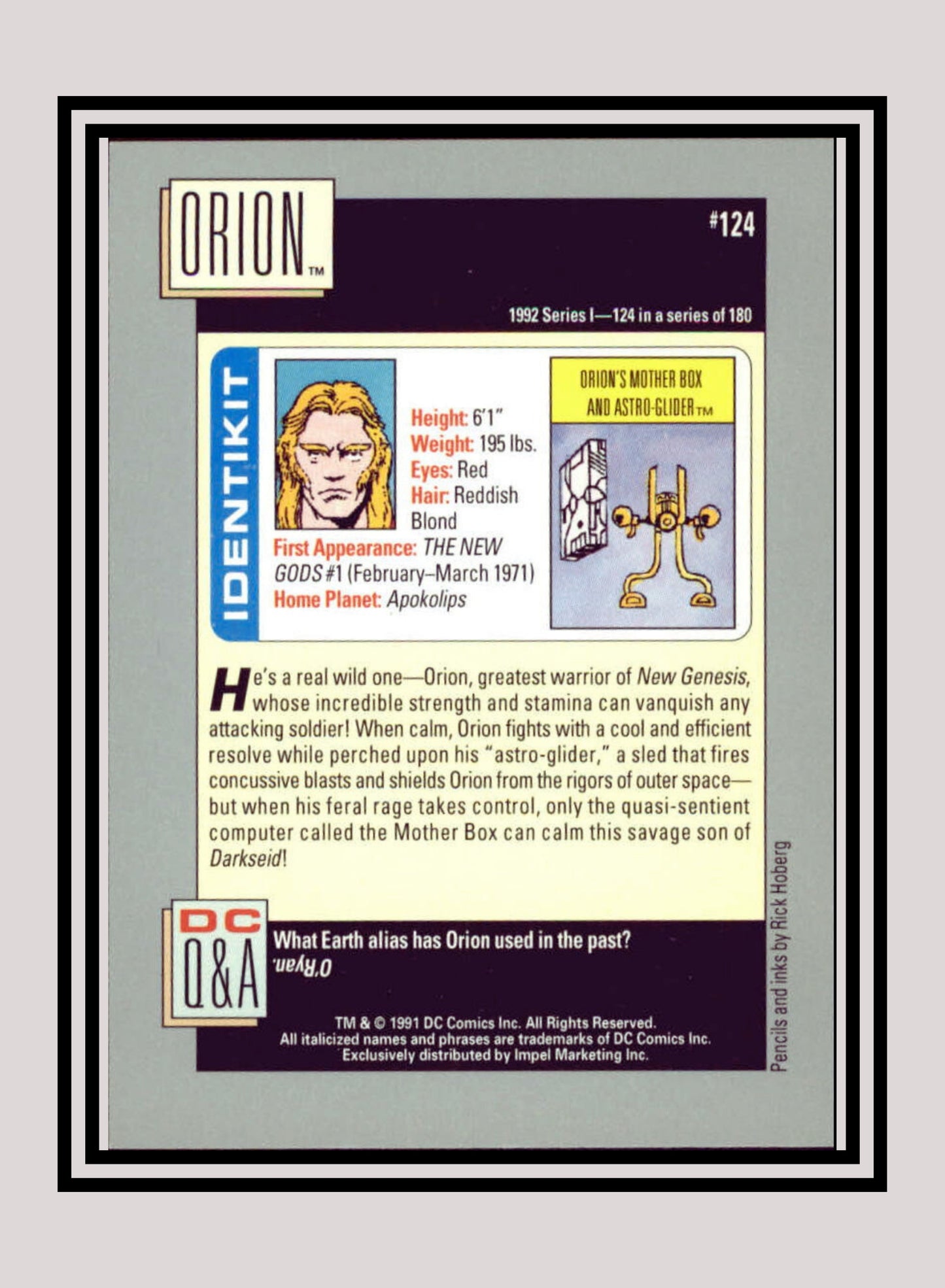 DC! 1x Orion - Base (#124 - 1991 Impel DC Cosmic Cards)