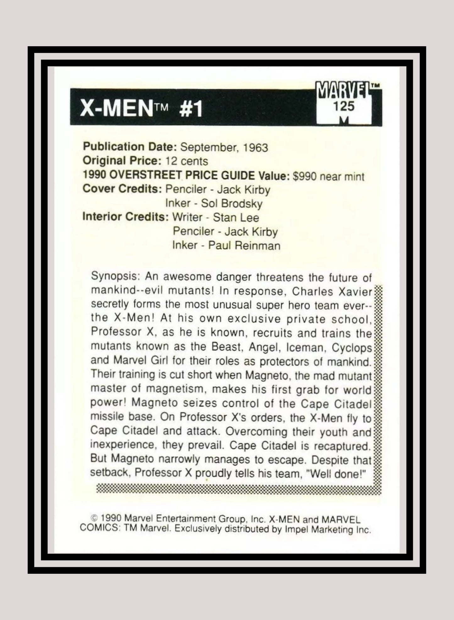 Marvel! 1x X-Men #1 - Base (#125 - 1990 Impel Marvel Universe Series I)