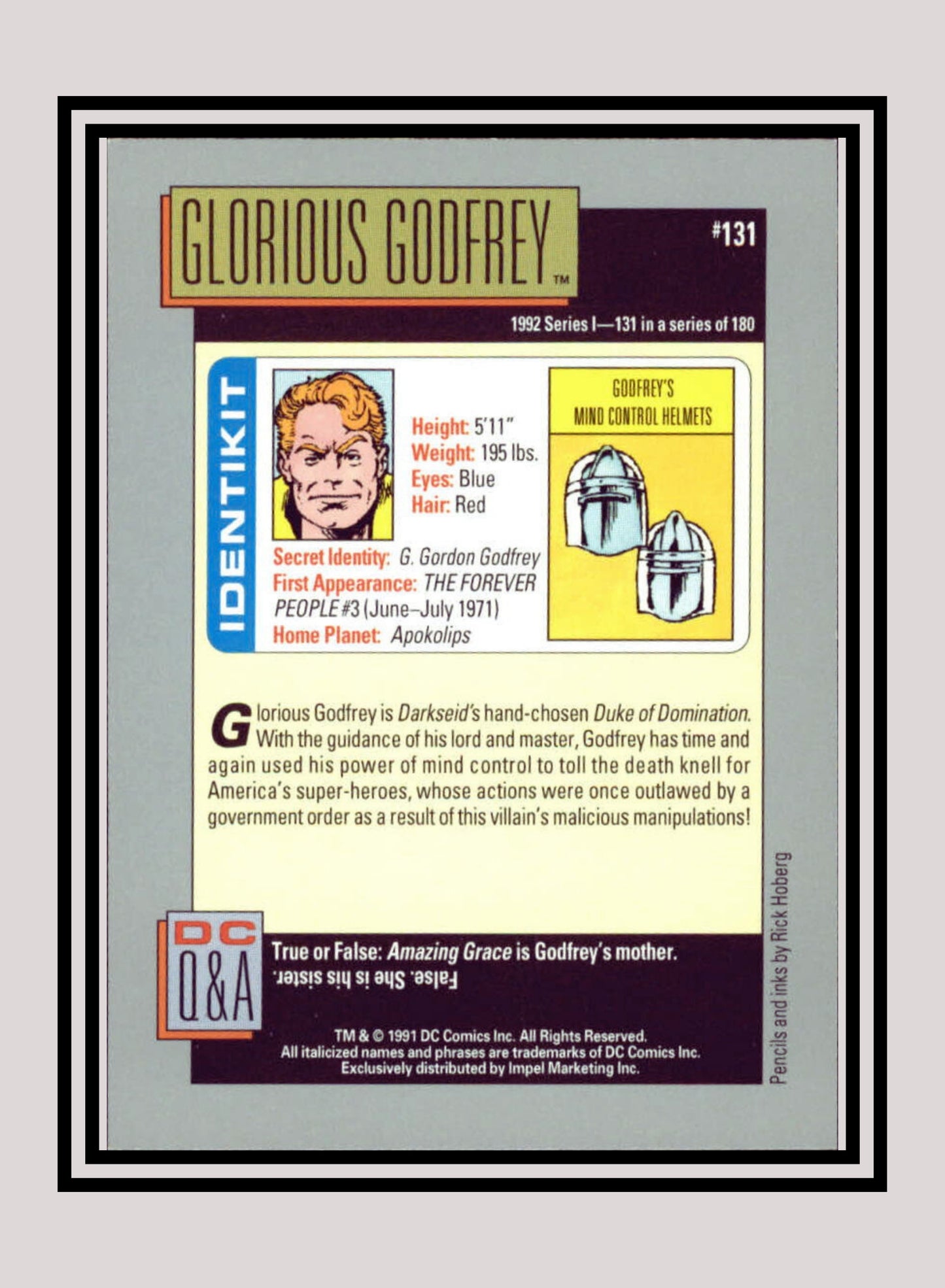 DC! 1x Glorious Godfrey - Base (#131 - 1991 Impel DC Cosmic Cards)