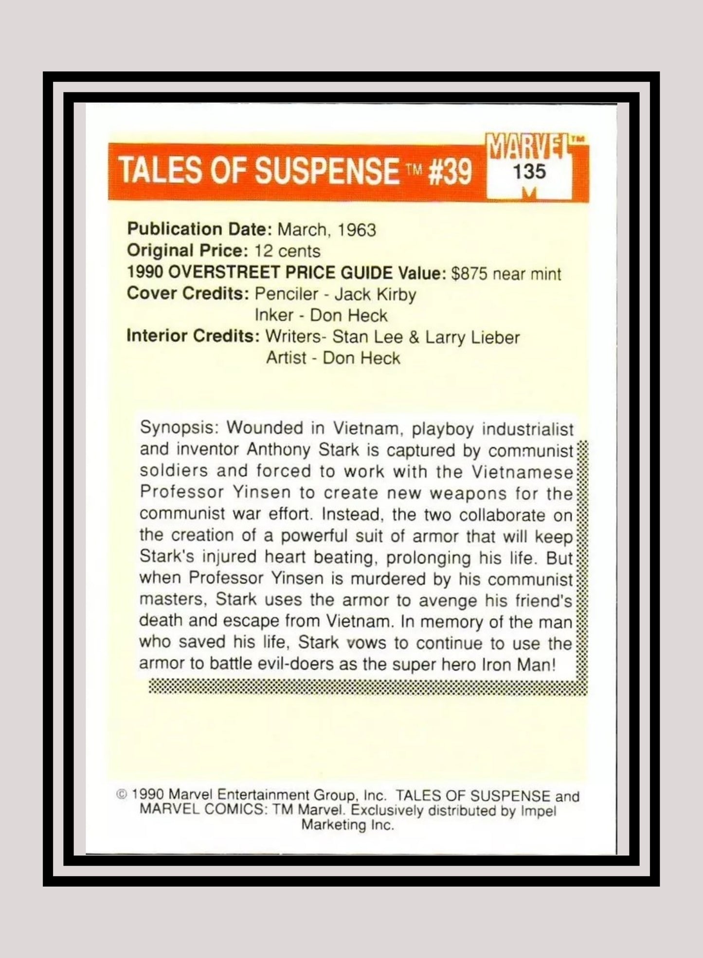 Marvel! 1x Tales of Suspense #39 - Base (#135 - 1990 Impel Marvel Universe Series I)