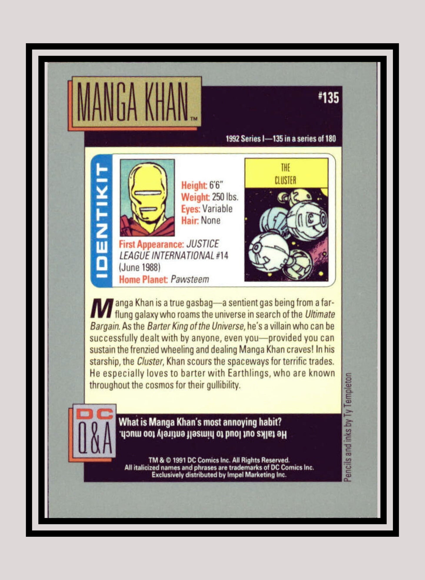 DC! 1x Manga Khan - Base (#135 - 1991 Impel DC Cosmic Cards)