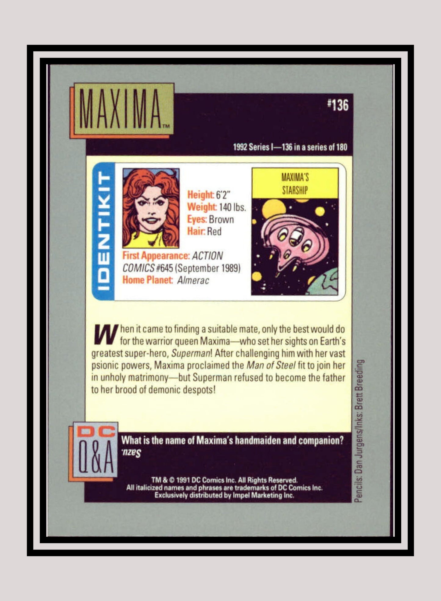 DC! 1x Maxima - Base (#136 - 1991 Impel DC Cosmic Cards)