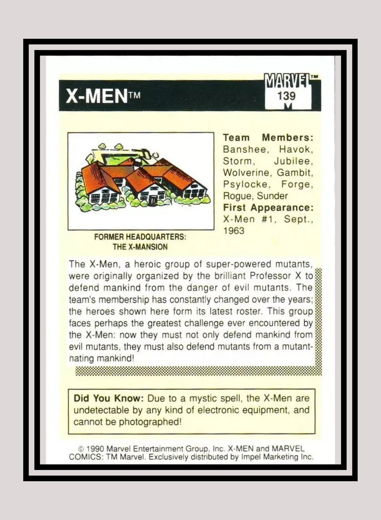 Marvel! 1x X-Men - Base (#139 - 1990 Impel Marvel Universe Series I)