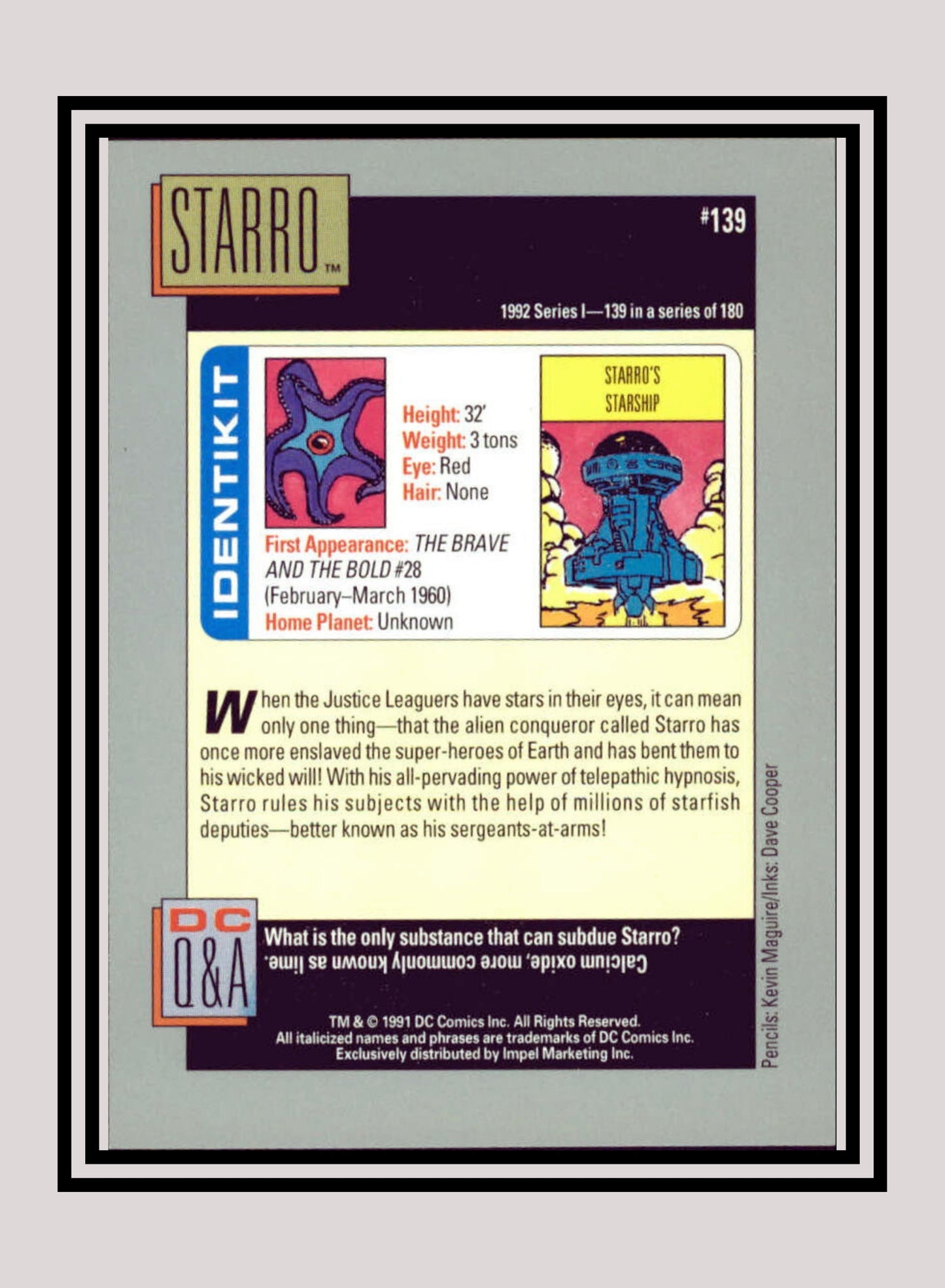 DC! 1x Starro - Base (#139 - 1991 Impel DC Cosmic Cards)