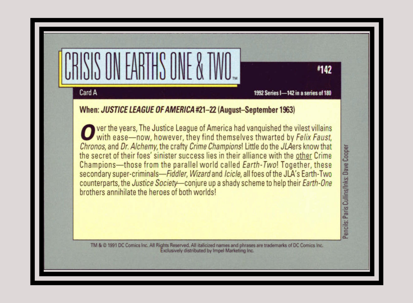 DC! 1x Crisis on Earths One & Two (Card A) - Base (#142 - 1991 Impel DC Cosmic Cards)