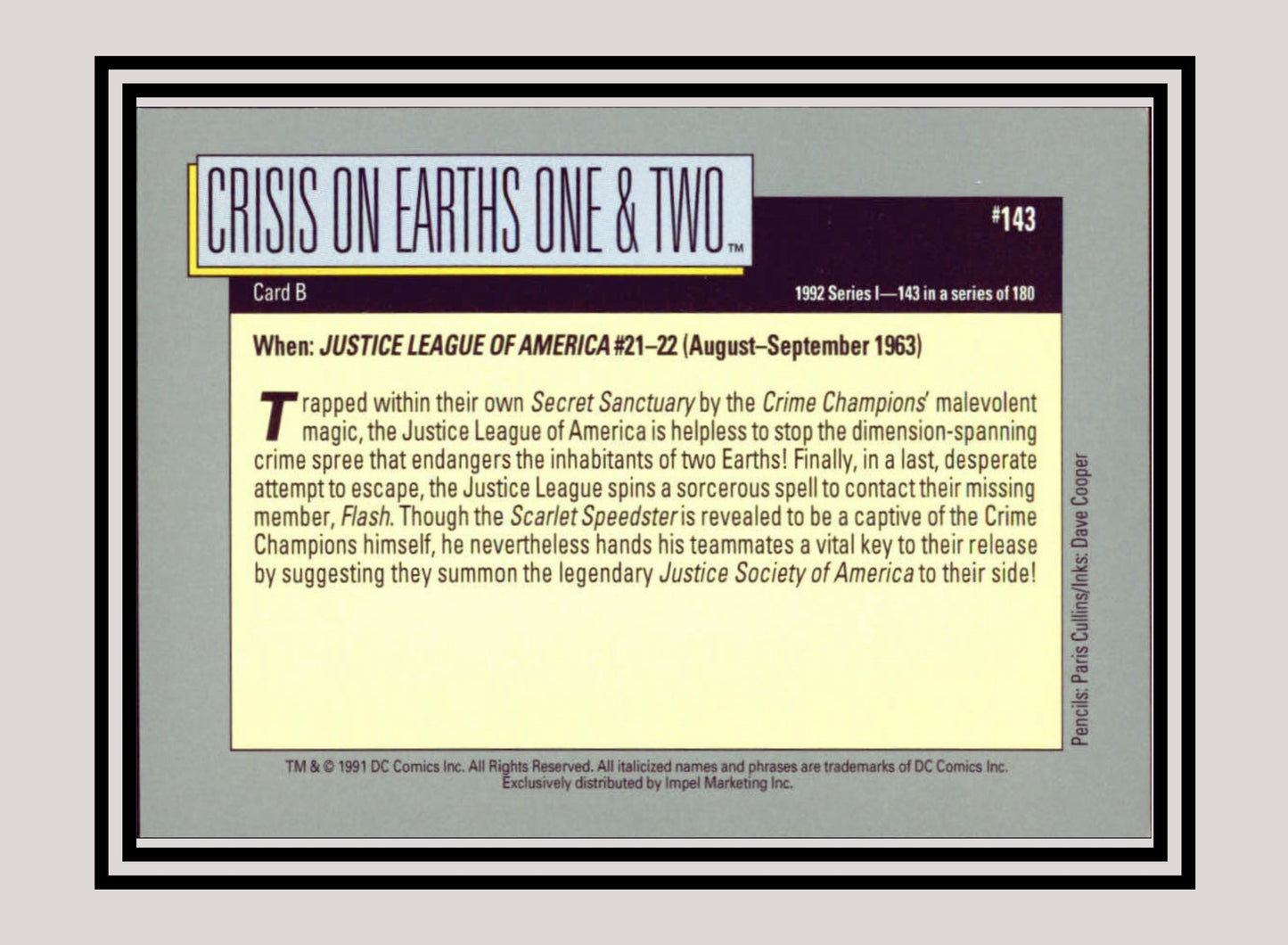 DC! 1x Crisis on Earths One & Two (Card B) - Base (#143 - 1991 Impel DC Cosmic Cards)