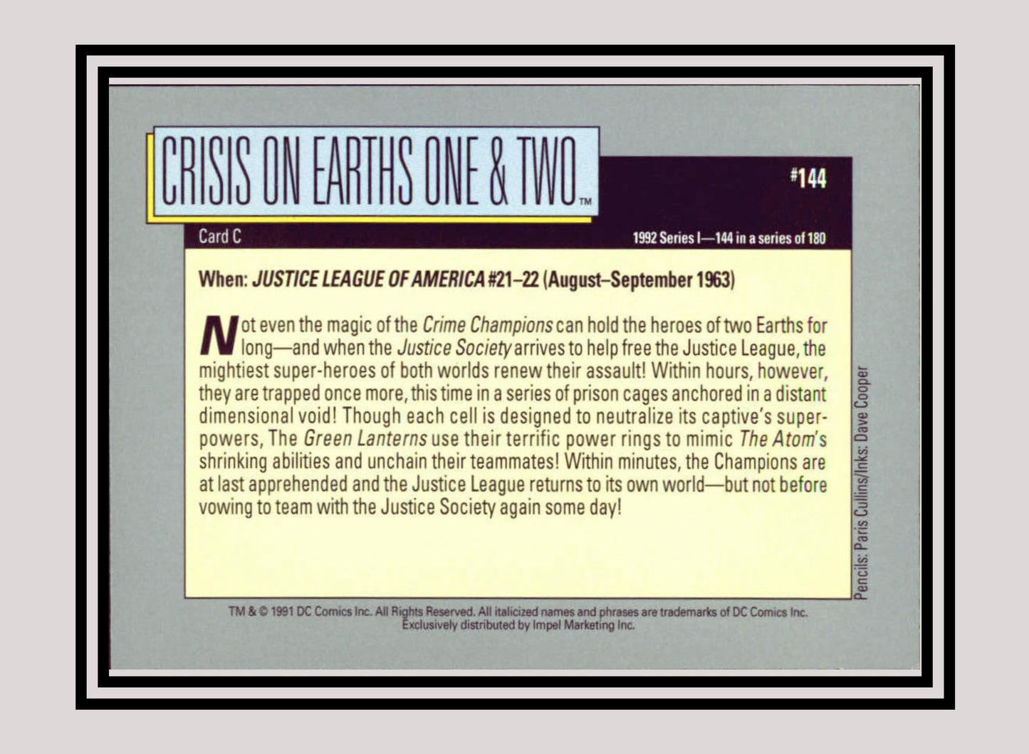 DC! 1x Crisis on Earths One & Two (Card C) - Base (#144 - 1991 Impel DC Cosmic Cards)
