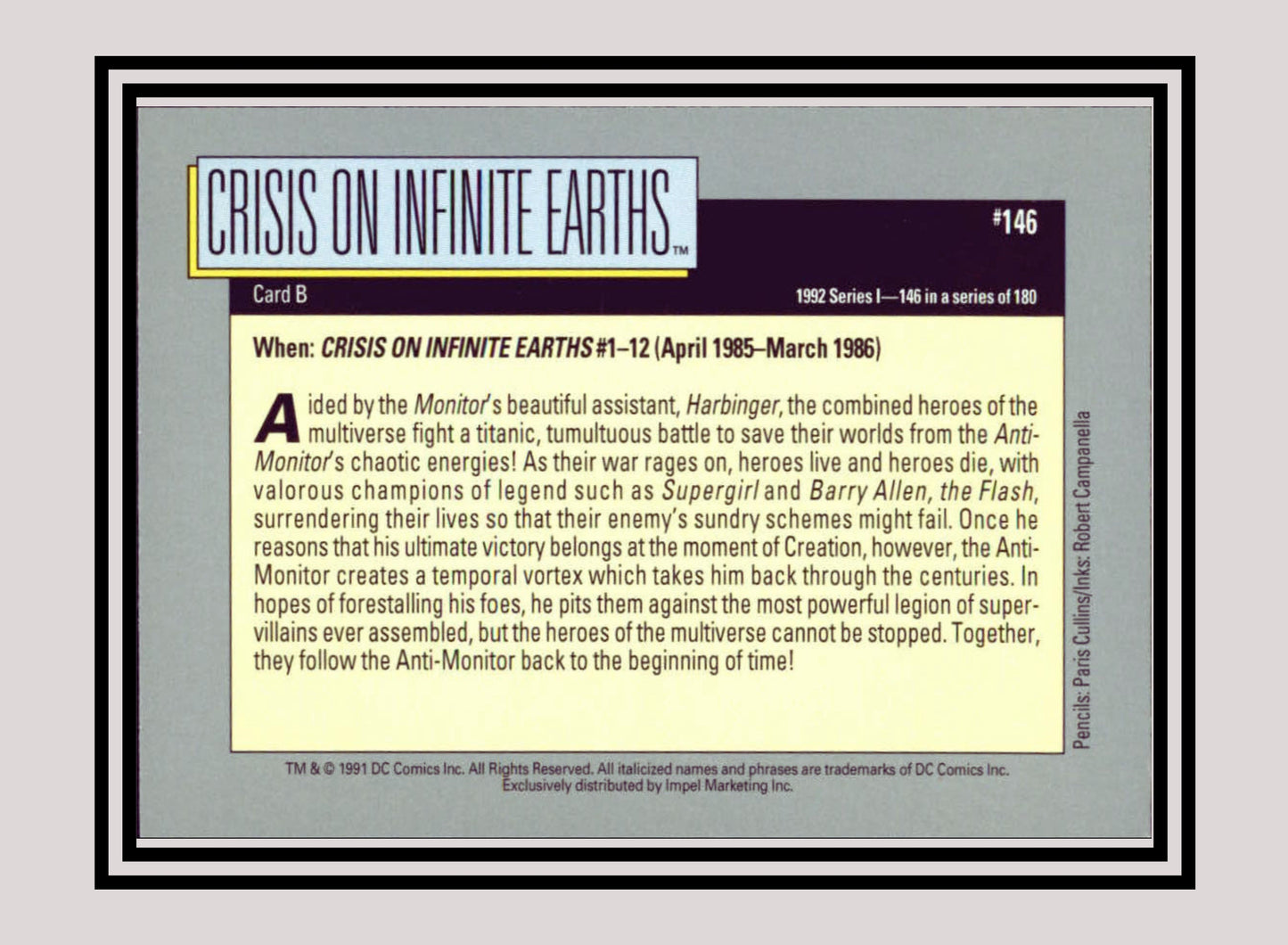 DC! 1x Crisis on Infinite Earths (Card B) - Base (#146 - 1991 Impel DC Cosmic Cards)