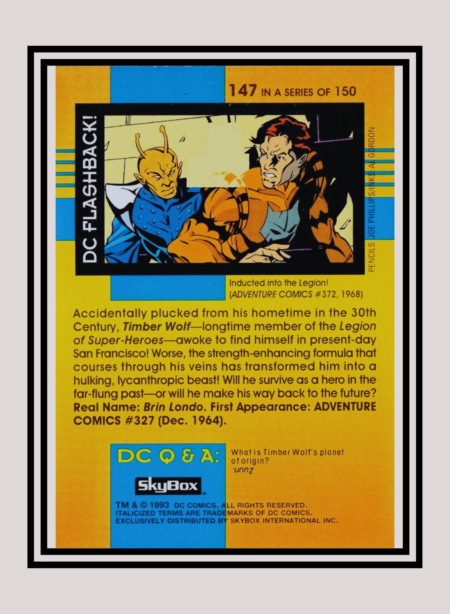 DC! 1x Timber Wolf - Base (#147 - 1993 Skybox DC Cosmic Teams)