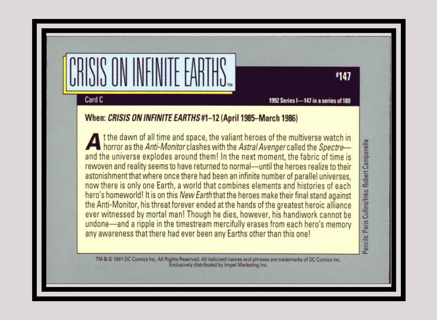 DC! 1x Crisis on Infinite Earths (Card C) - Base (#147 - 1991 Impel DC Cosmic Cards)