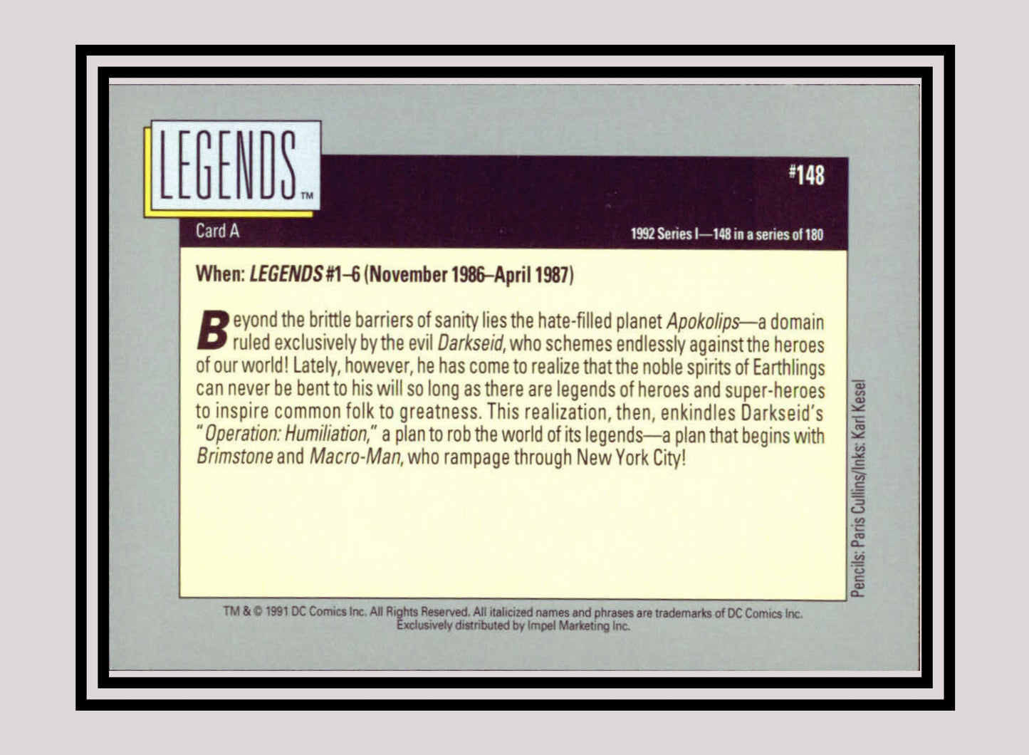 DC! 1x Legends (Card A) - Base (#148 - 1991 Impel DC Cosmic Cards)