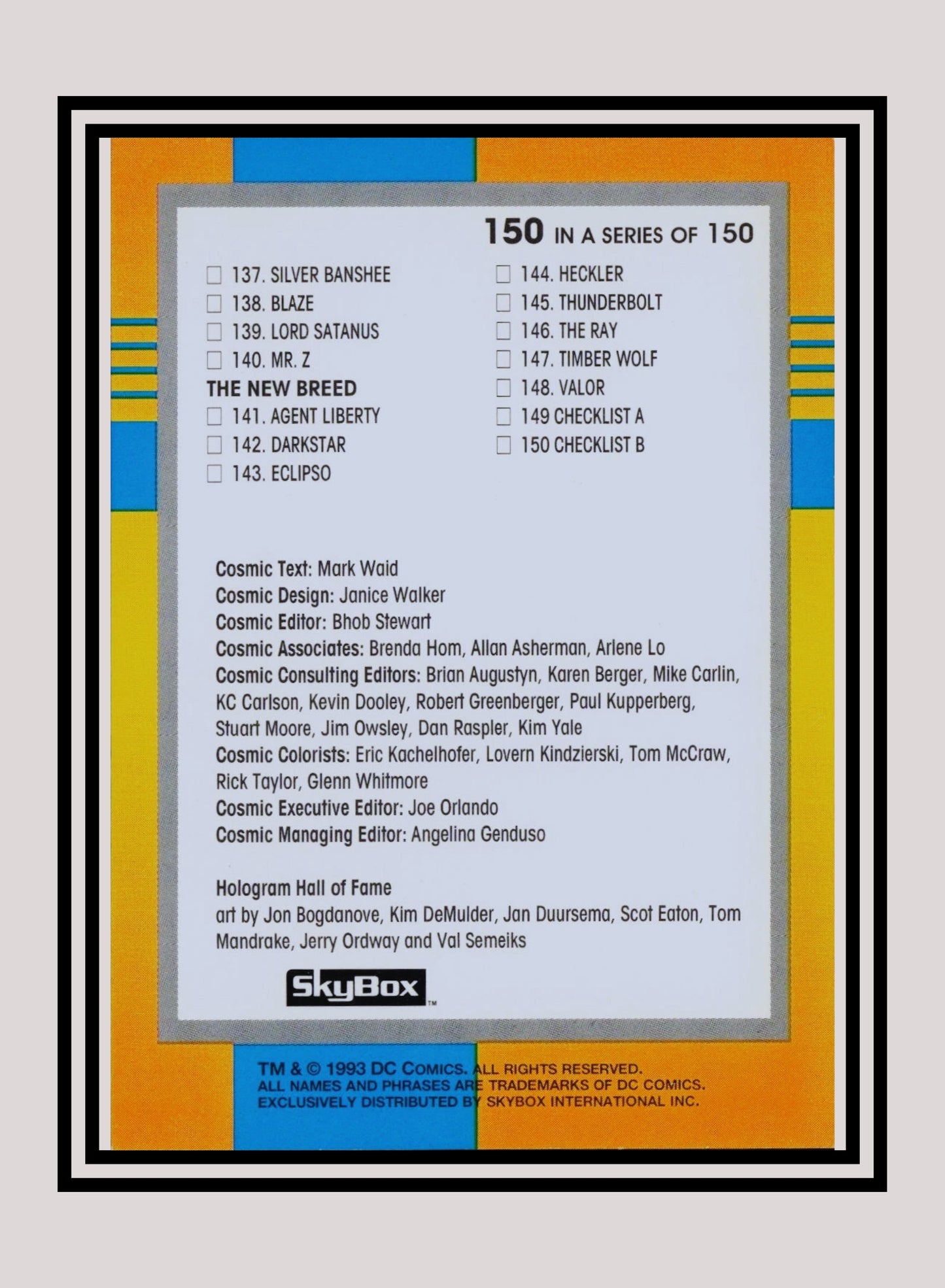 DC! 1x Checklist B - Base (#150 - 1993 Skybox DC Cosmic Teams)