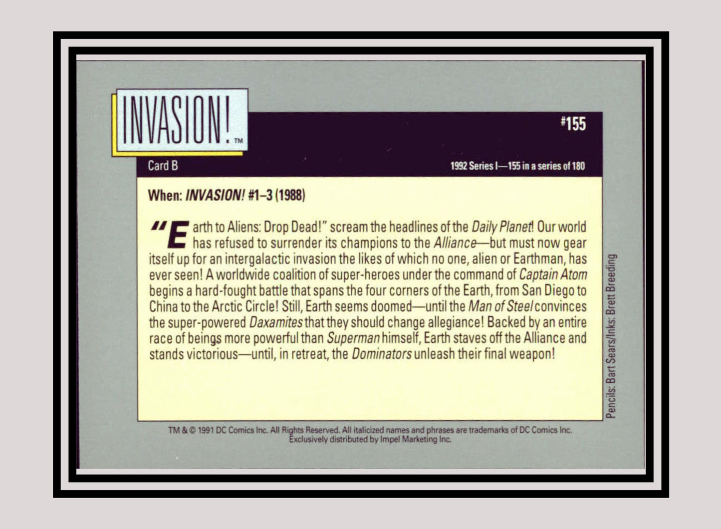 DC! 1x Invasion! (Card B) - Base (#155 - 1991 Impel DC Cosmic Cards)