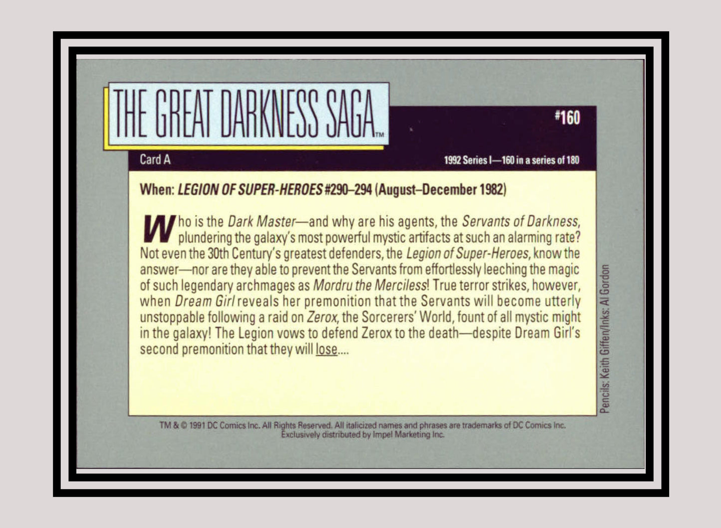 DC! 1x The Great Darkness Saga (Card A) - Base (#160 - 1991 Impel DC Cosmic Cards)