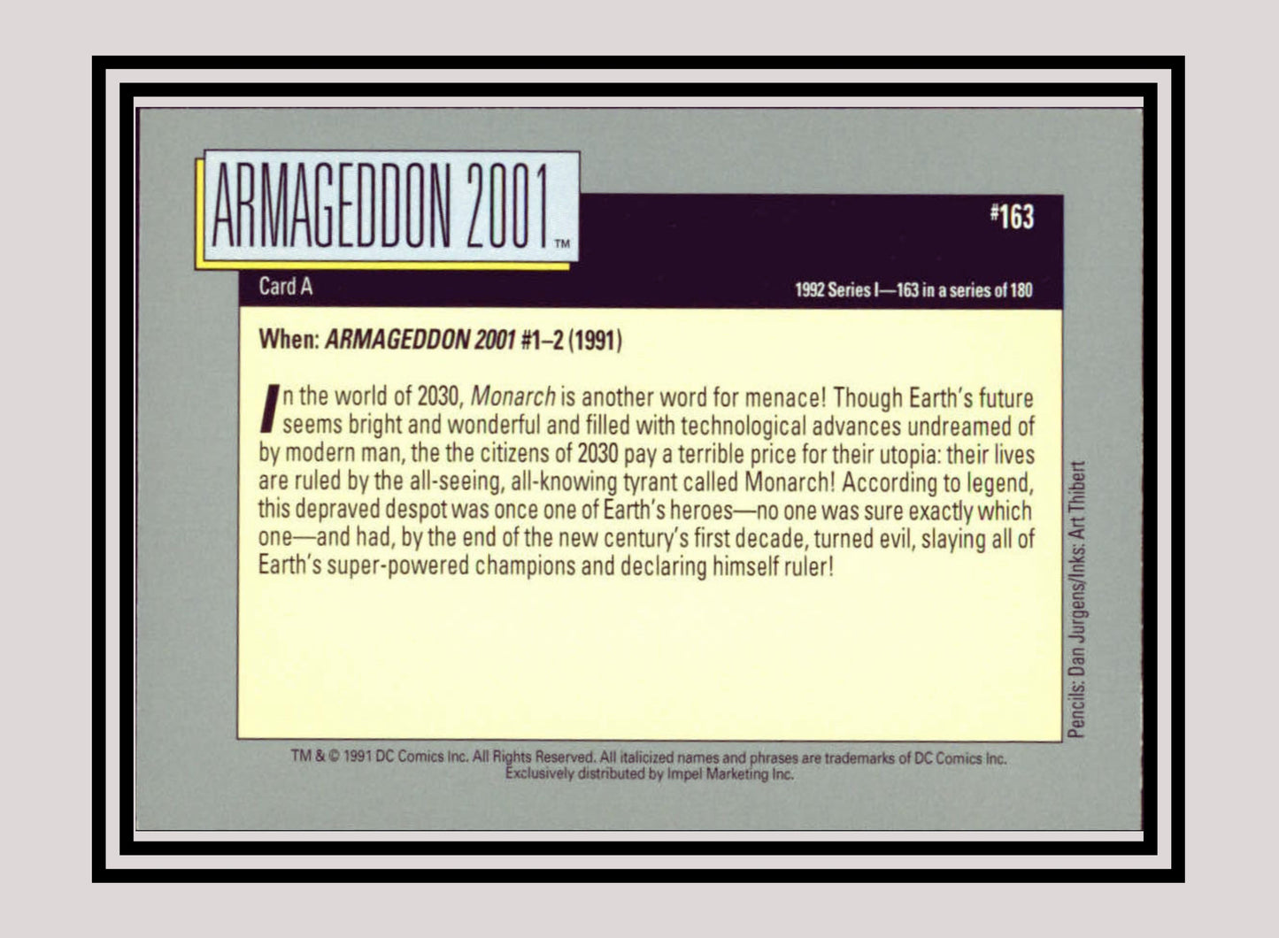 DC! 1x Armageddon 2001 (Card A) - Base (#163 - 1991 Impel DC Cosmic Cards)