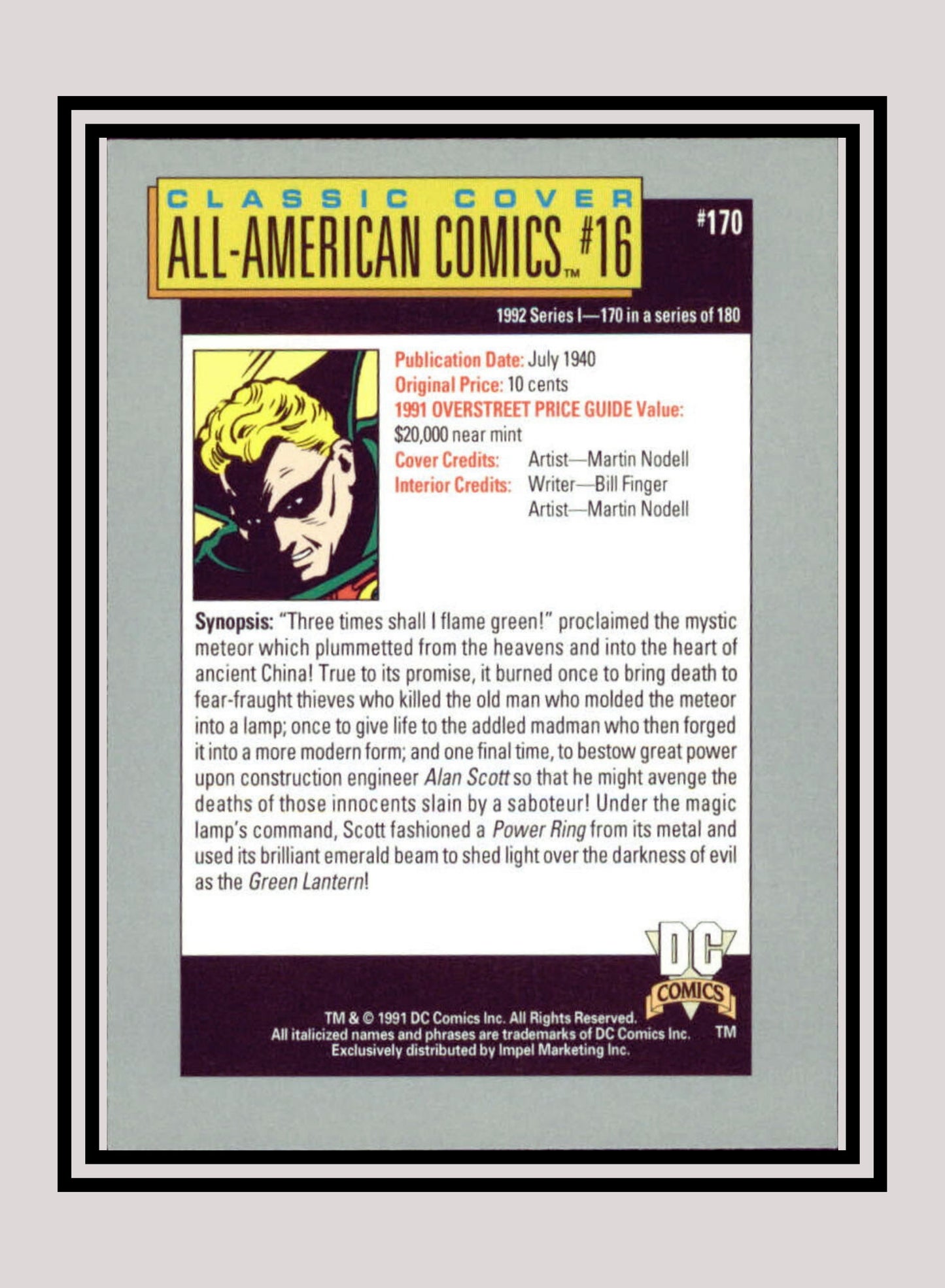 DC! 1x All-American Comics #16 - Base (#170 - 1991 Impel DC Cosmic Cards)