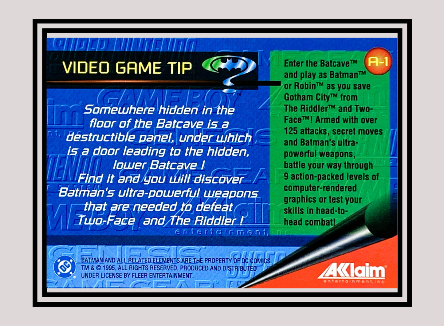 DC! 1x Video Game Preview - Holo (A-1 - 1995 Fleer Batman Forever Metal)