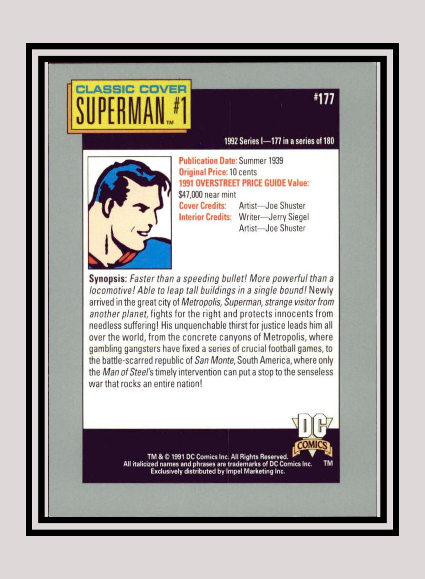 DC! 1x Superman #1 - Base (#177 - 1991 Impel DC Cosmic Cards)