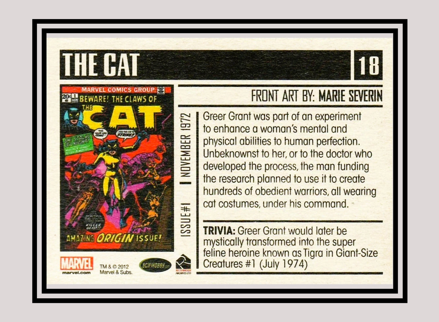 Marvel! 1x The Cat #1 - Base (#18 - 2012 Rittenhouse Marvel Bronze Age)