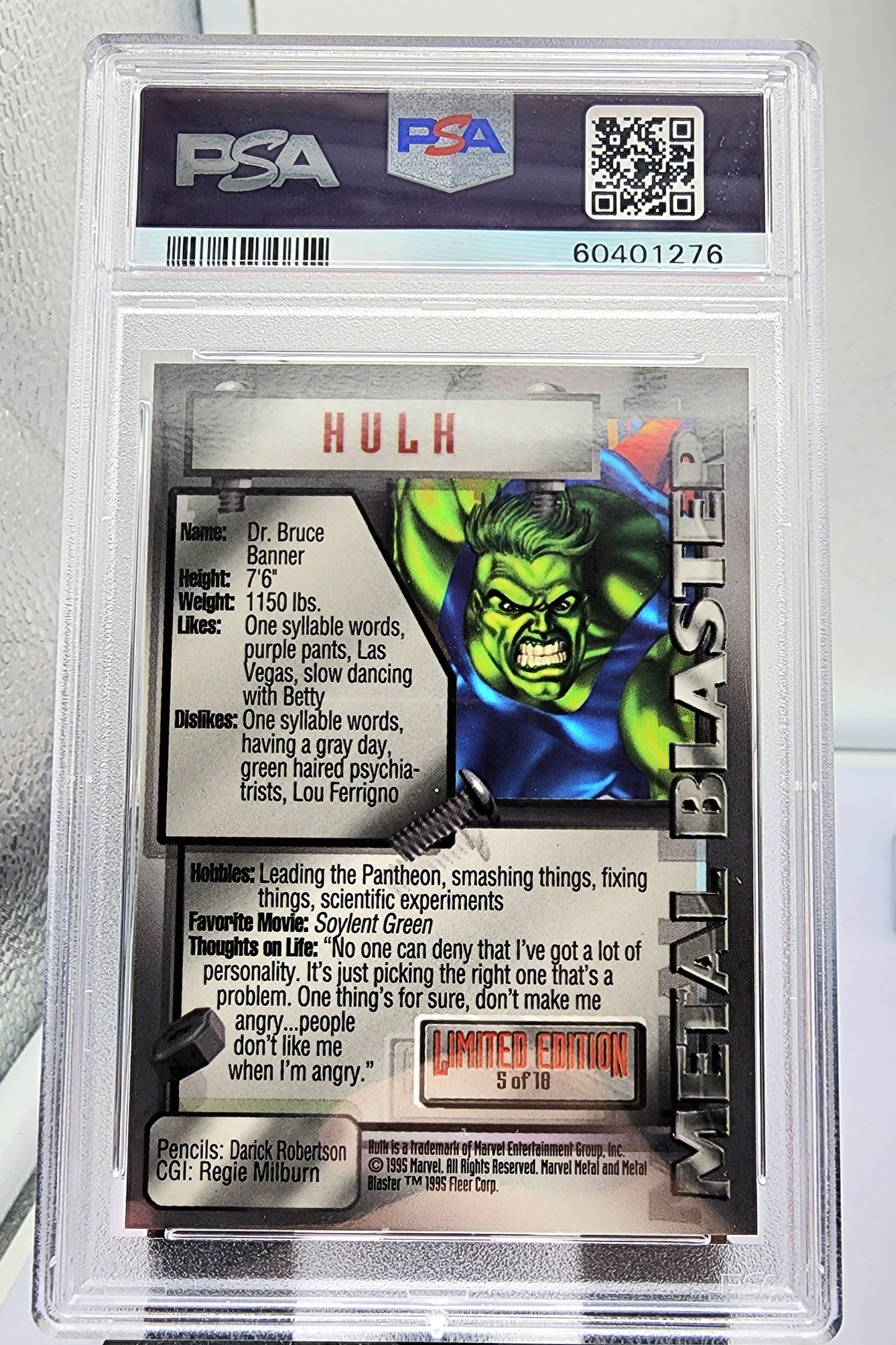 Marvel! 1x Hulk PSA 9 (Metal Blaster - 1995 Fleer Marvel Metal)