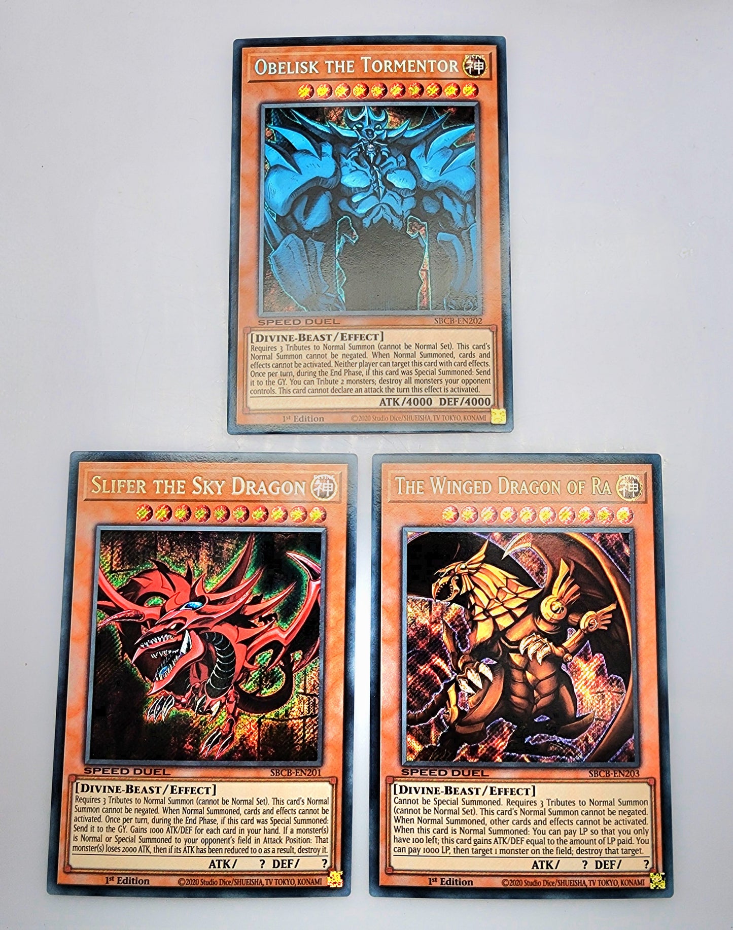 Yugioh! 1x Each Slifer, Obelisk, Ra (SBCB - Secret Rare) 1st Edition