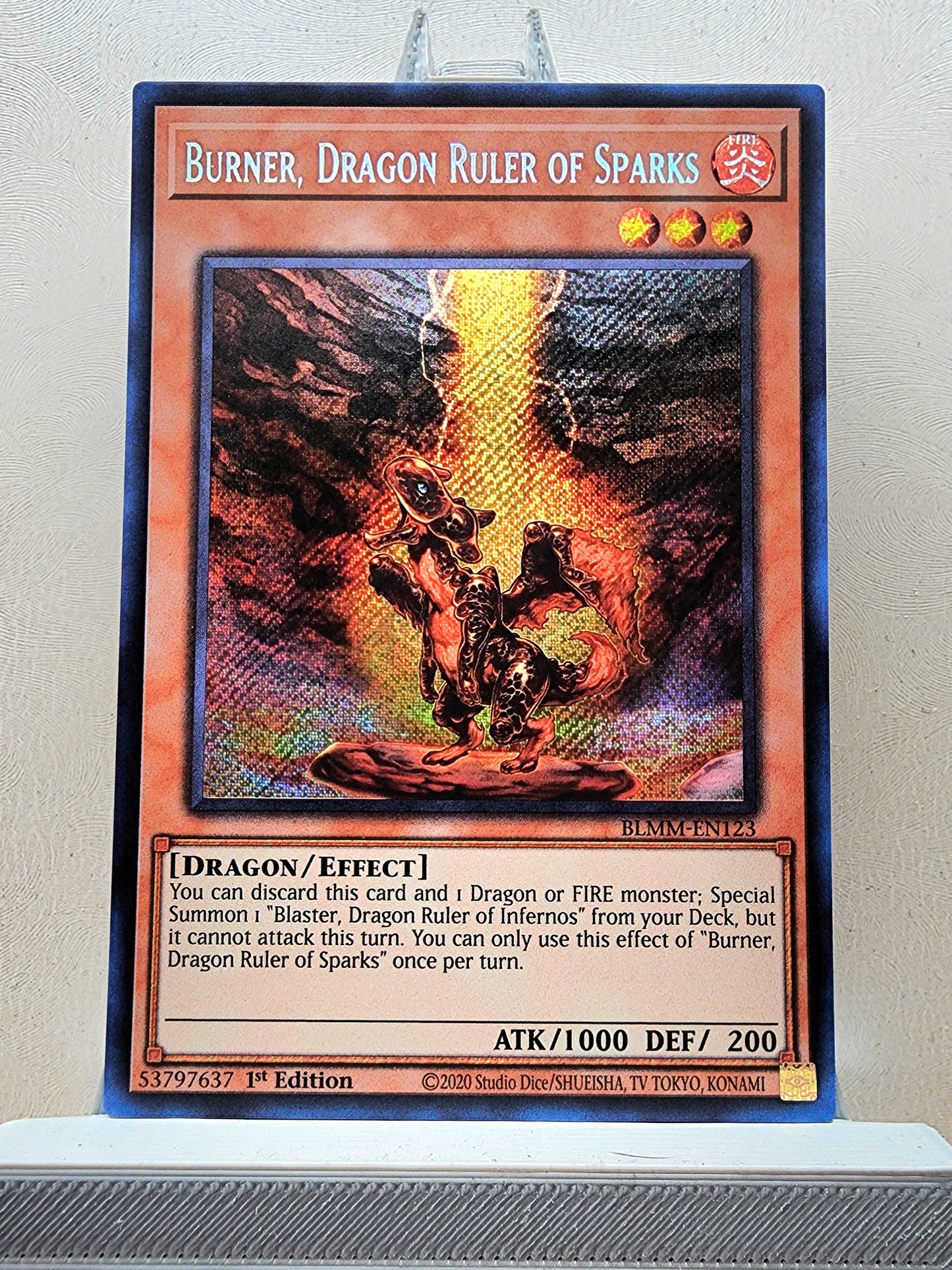 Yugioh! 1x Burner, Dragon Ruler of Sparks (BLMM - Secret Rare) 1st Edition