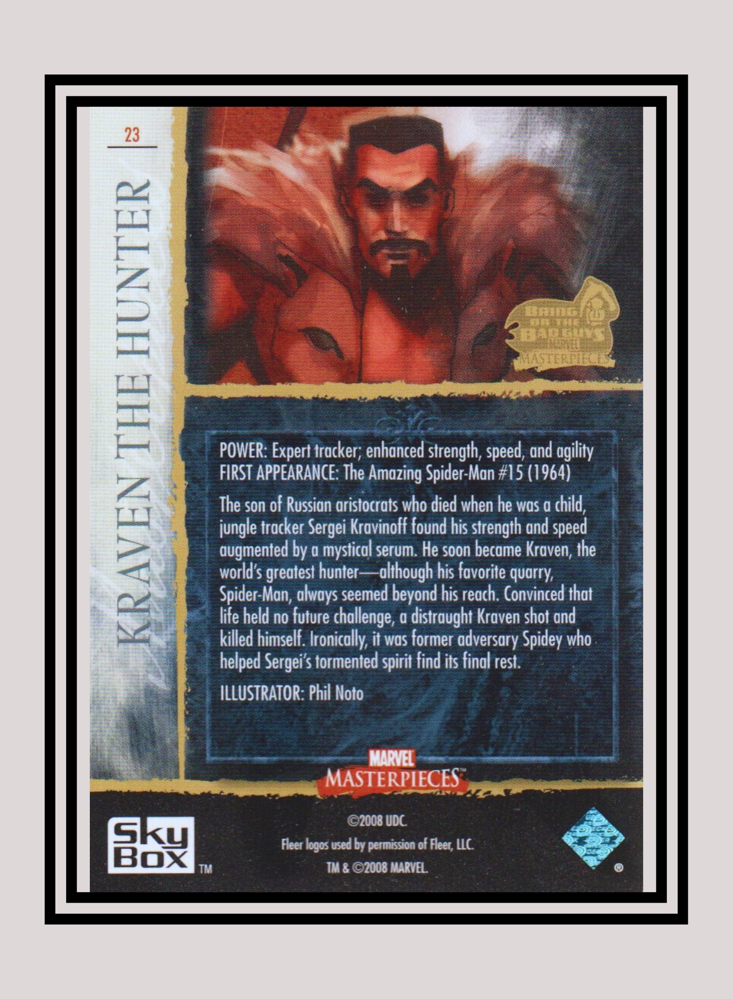 Marvel! 1x Kraven The Hunter - Base (#23 - 2008 Upper Deck Marvel Masterpieces Series 3)