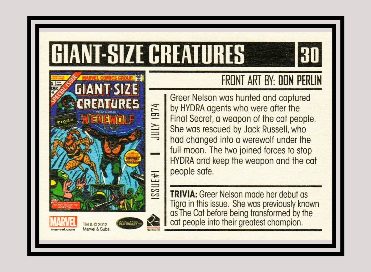 Marvel! 1x Giant-Size Creatures #1: Werewolf - Base (#30 - 2012 Rittenhouse Marvel Bronze Age)