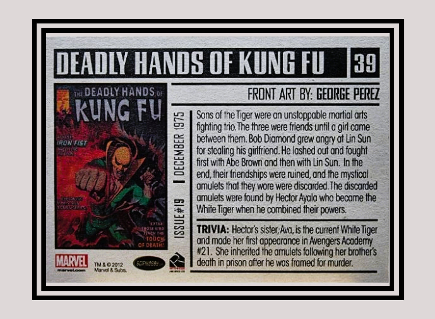 Marvel! 1x The Deadly Hands of Kung Fu #19 - Base (#39 - 2012 Rittenhouse Marvel Bronze Age)
