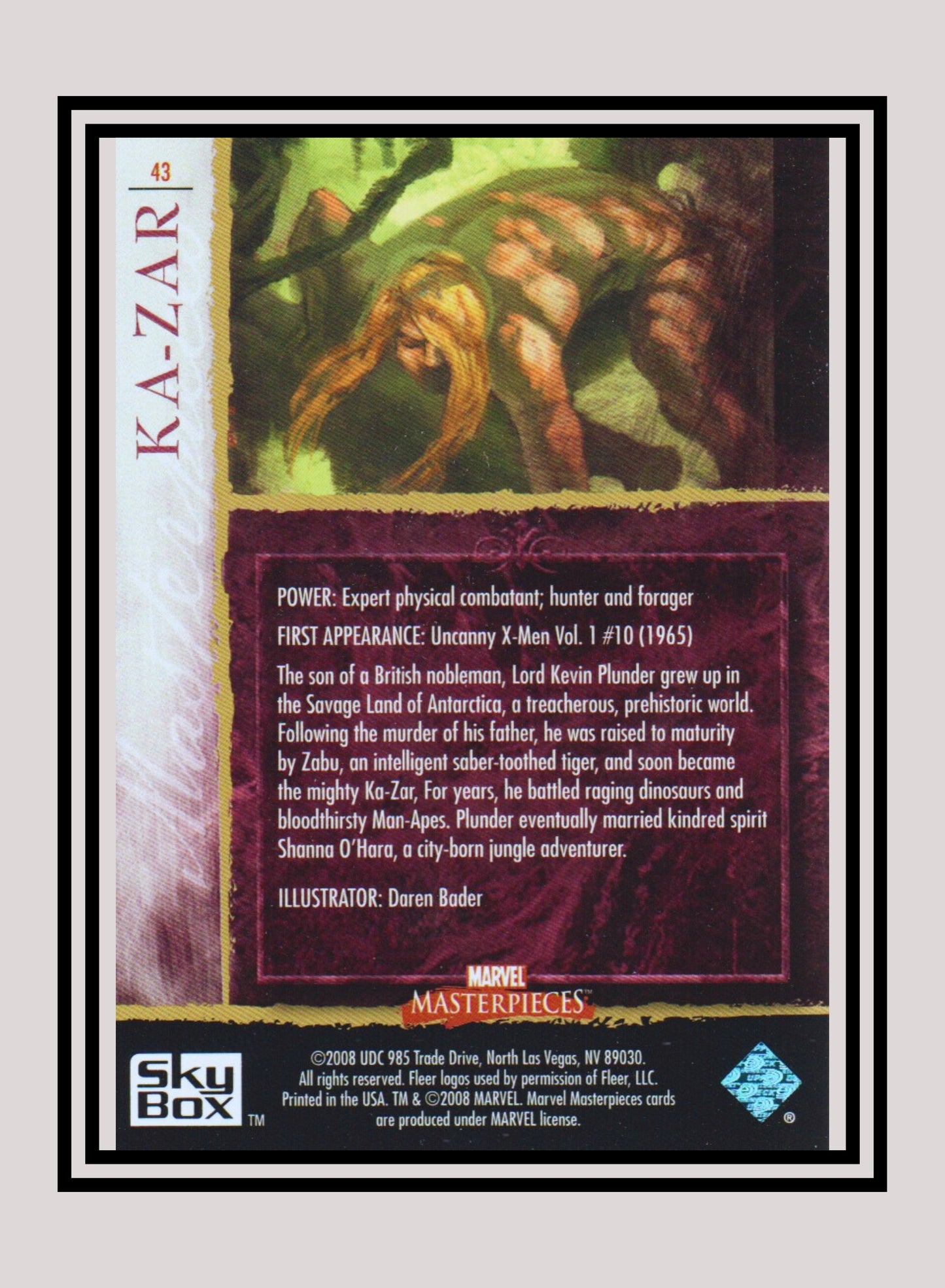 Marvel! 1x Ka-Zar - Base (#43 - 2008 Upper Deck Marvel Masterpieces Series 2)