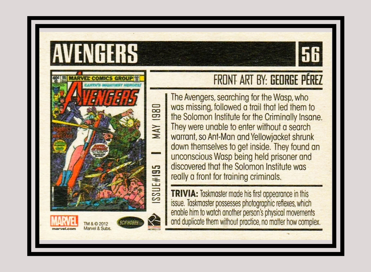 Marvel! 1x The Avengers #195 - Base (#56 - 2012 Rittenhouse Marvel Bronze Age)