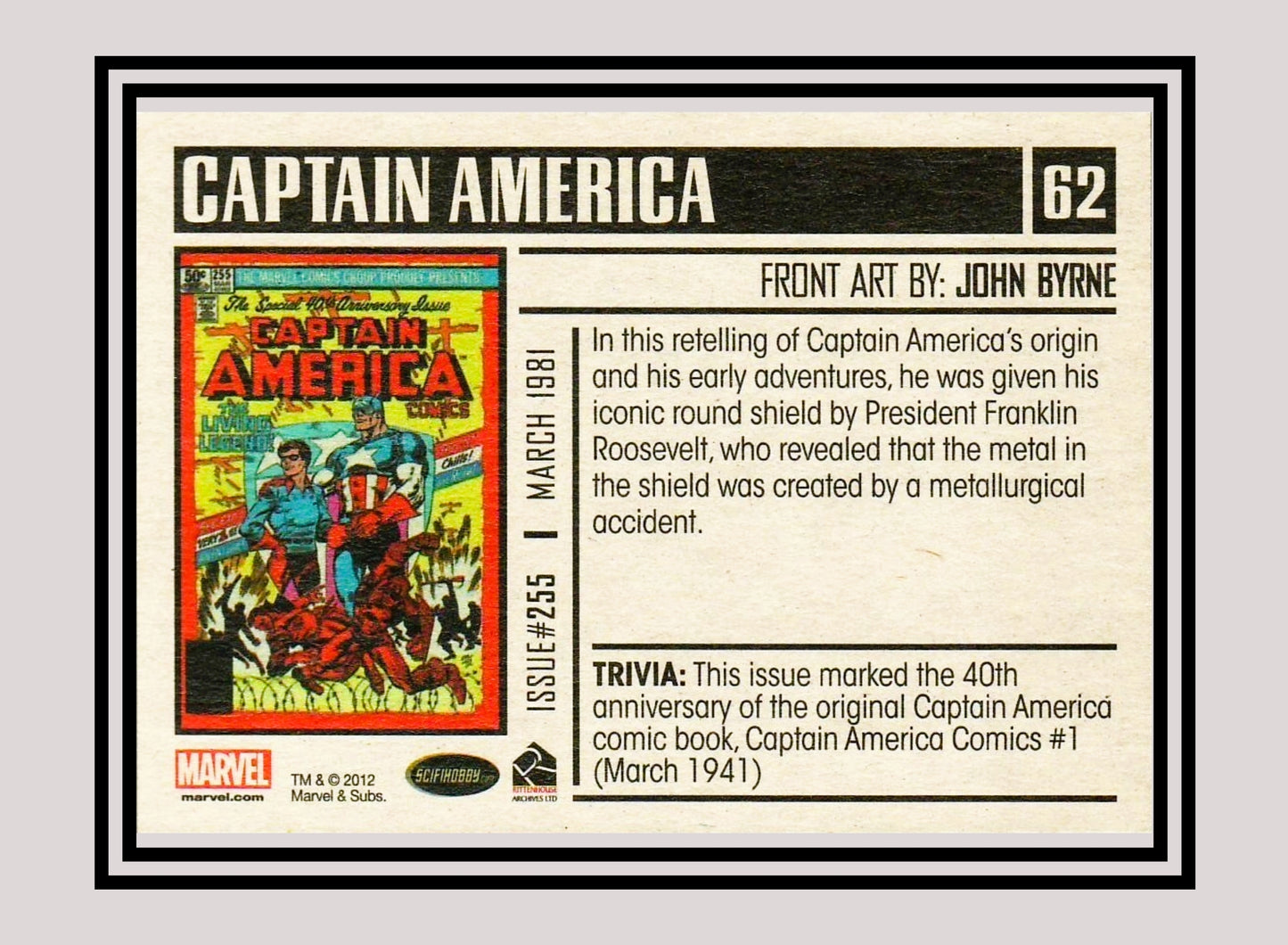 Marvel! 1x Captain America 255 - Base (#62 - 2012 Rittenhouse Marvel Bronze Age)