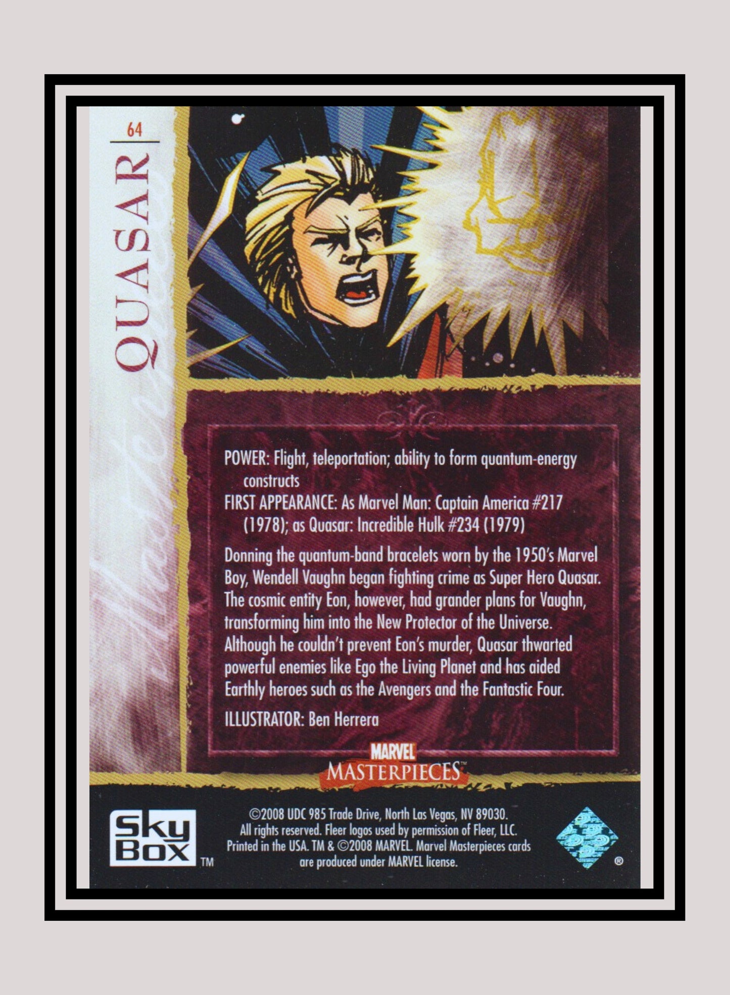 Marvel! 1x Quasar - Base (#64 - 2008 Upper Deck Marvel Masterpieces Series 2)
