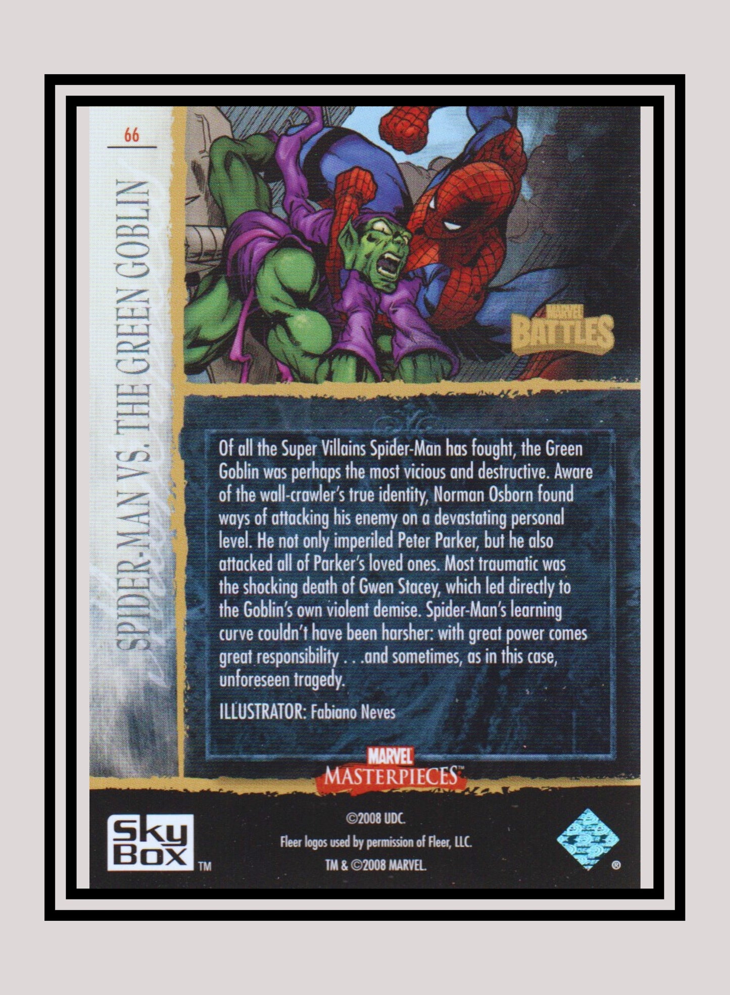 Marvel! 1x Spider-Man vs. The Green Goblin - Base (#66 - 2008 Upper Deck Marvel Masterpieces Series 3)