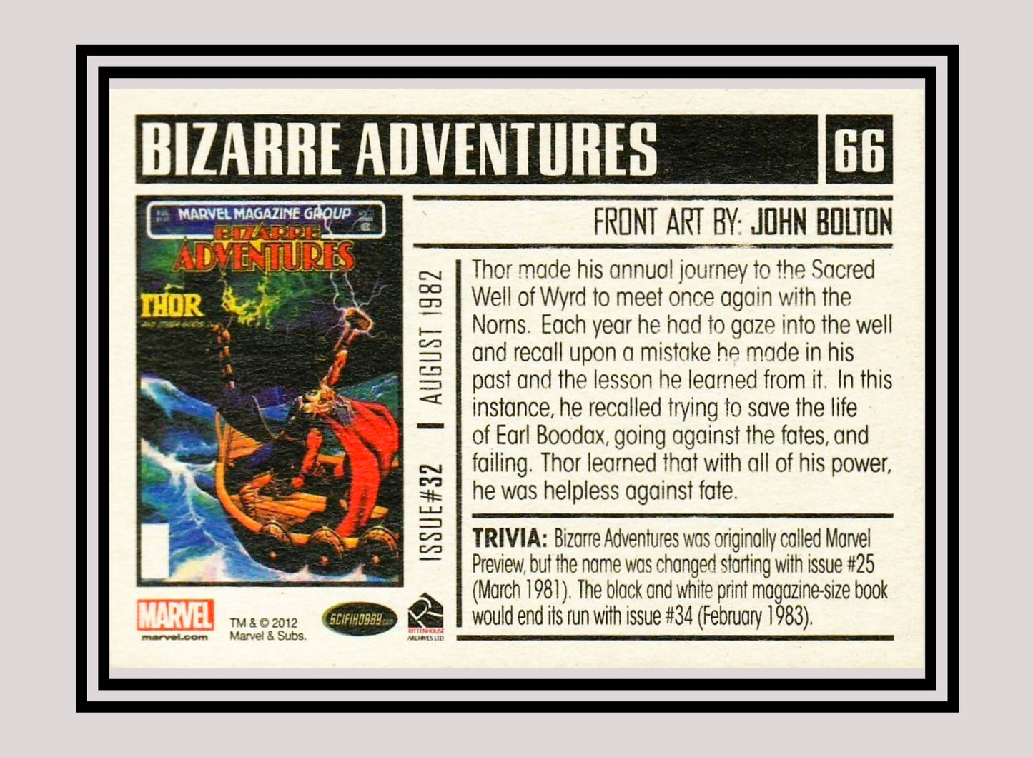 Marvel! 1x Bizarre Adventures #32: Thor - Base (#66 - 2012 Rittenhouse Marvel Bronze Age)