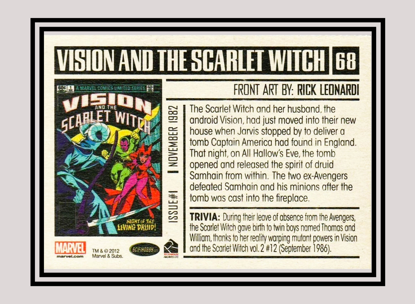 Marvel! 1x Vision and the Scarlet Witch #1 - Base (#68 - 2012 Rittenhouse Marvel Bronze Age)