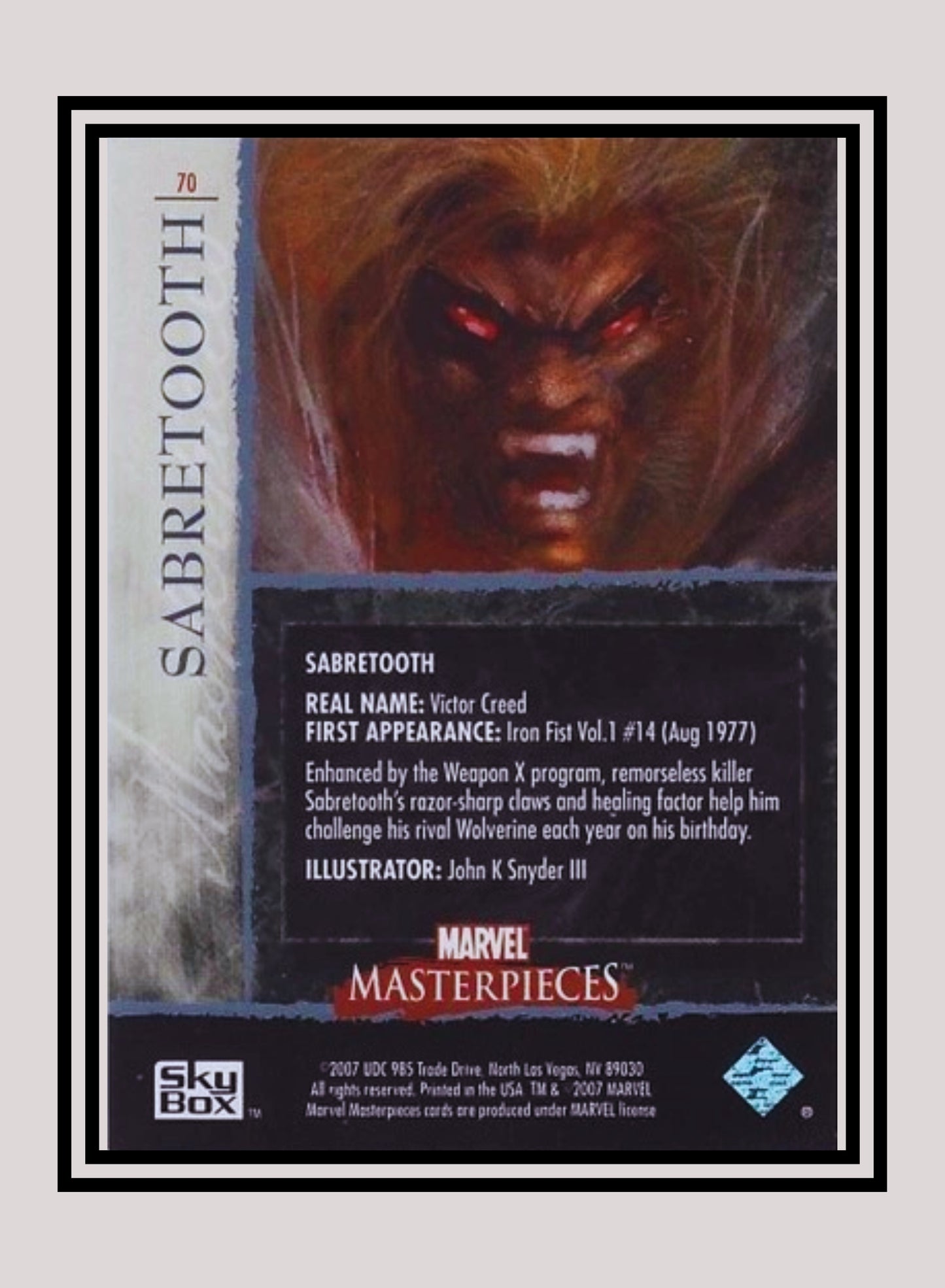 Marvel! 1x Sabretooth - Base (#70 - 2007 Upper Deck Marvel Masterpieces)