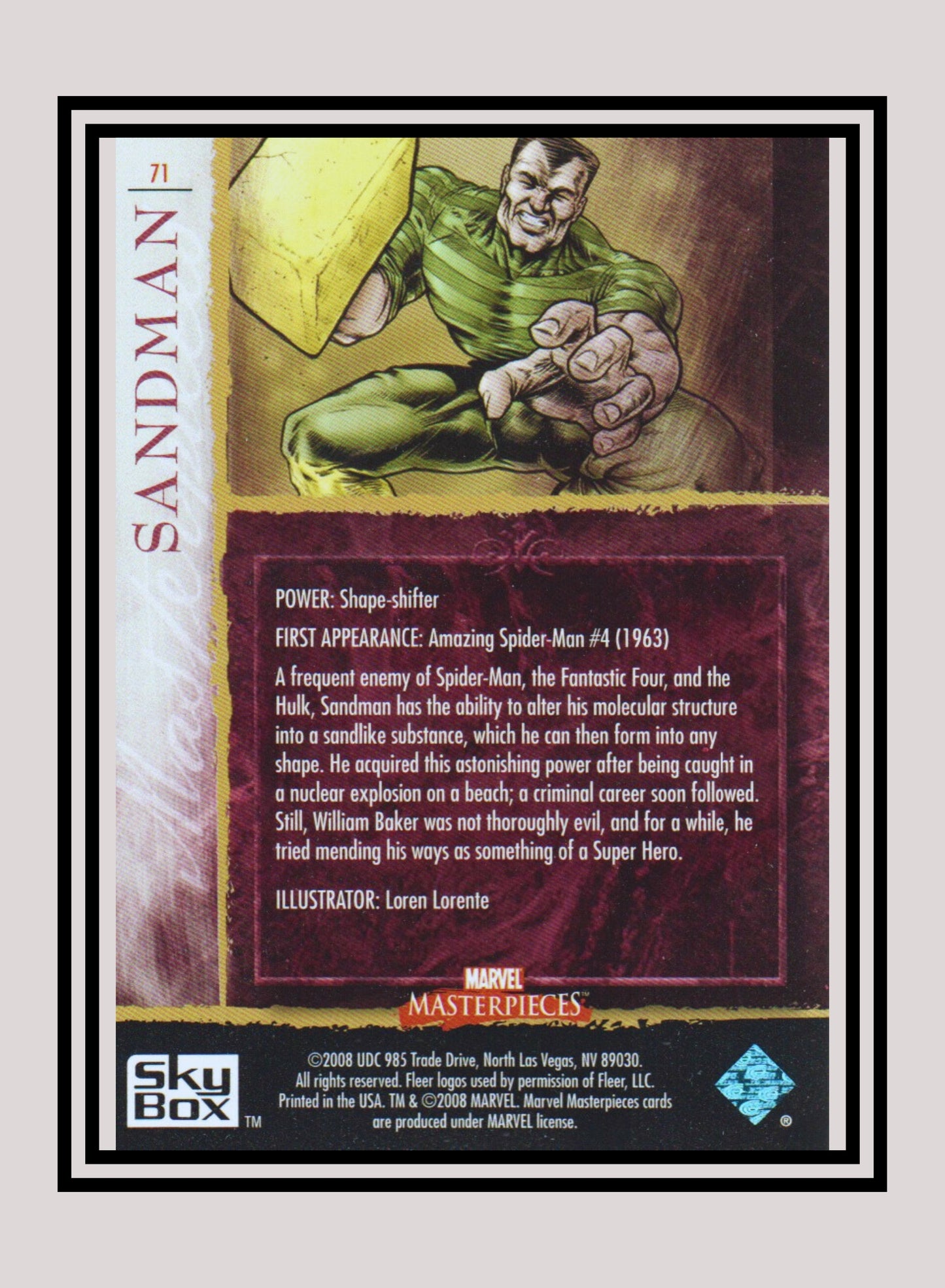 Marvel! 1x Sandman - Base (#71 - 2008 Upper Deck Marvel Masterpieces Series 2)