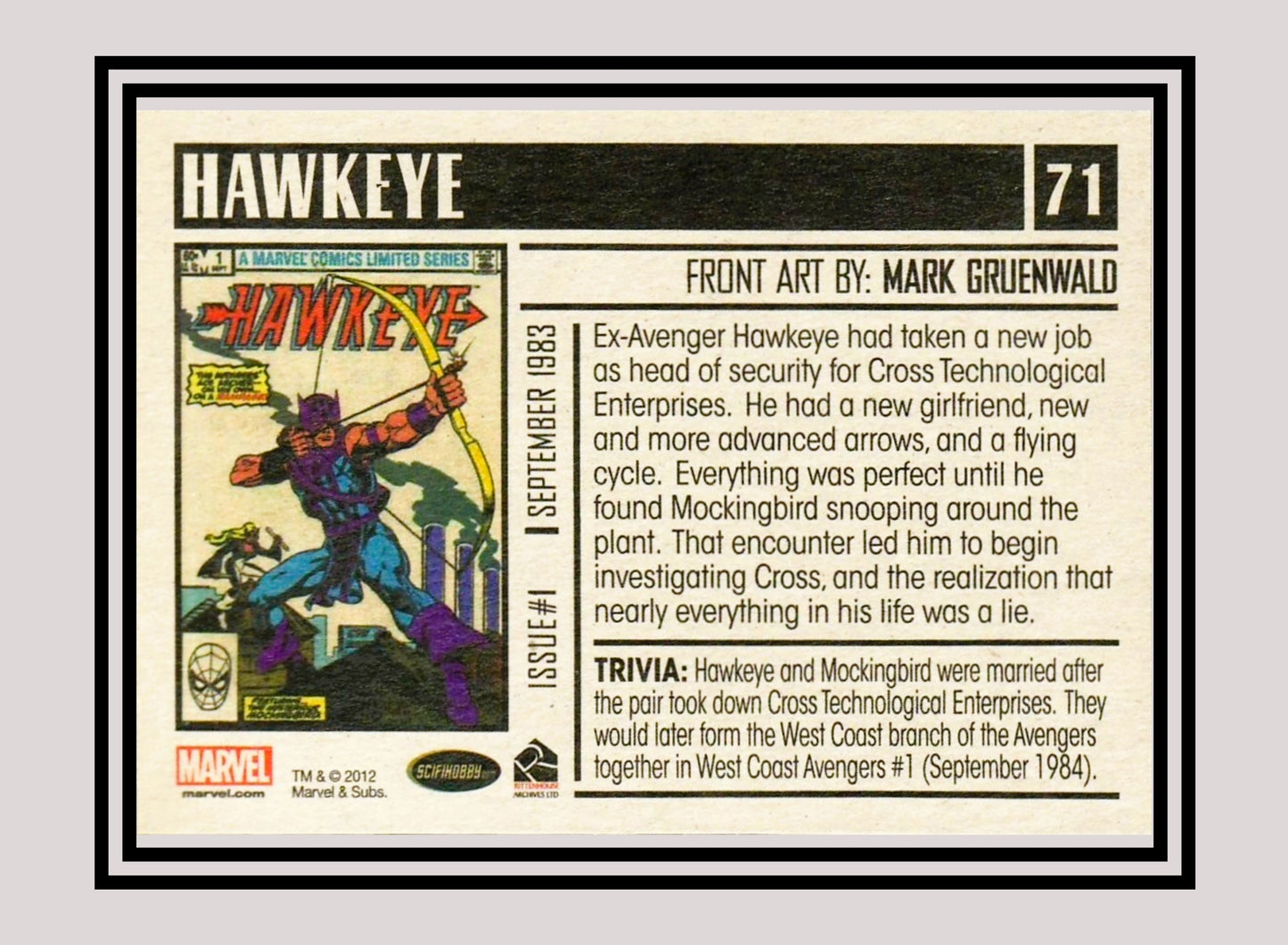 Marvel! 1x Hawkeye #1 - Base (#71 - 2012 Rittenhouse Marvel Bronze Age)