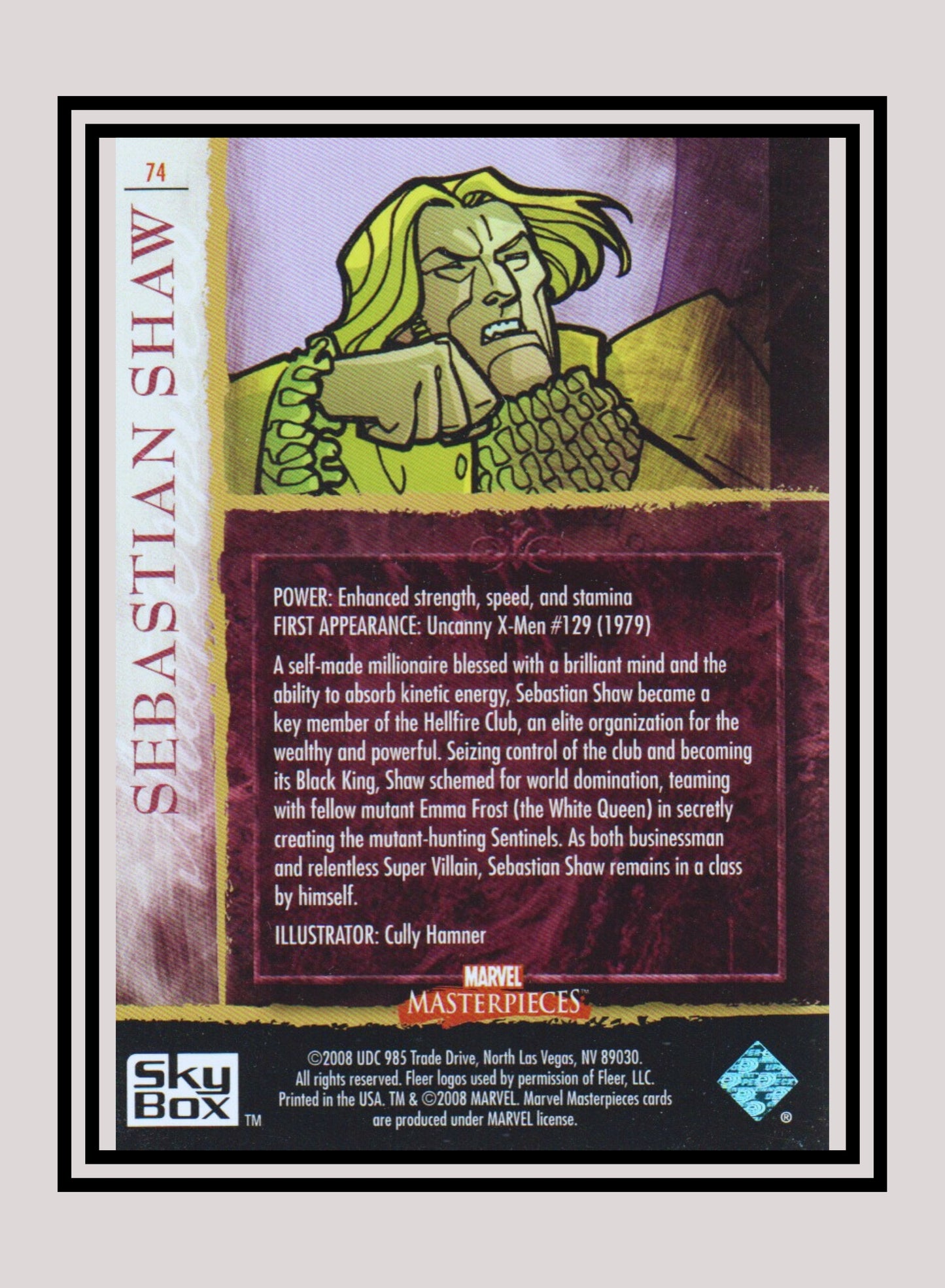 Marvel! 1x Sebastian Shaw - Base (#74 - 2008 Upper Deck Marvel Masterpieces Series 2)
