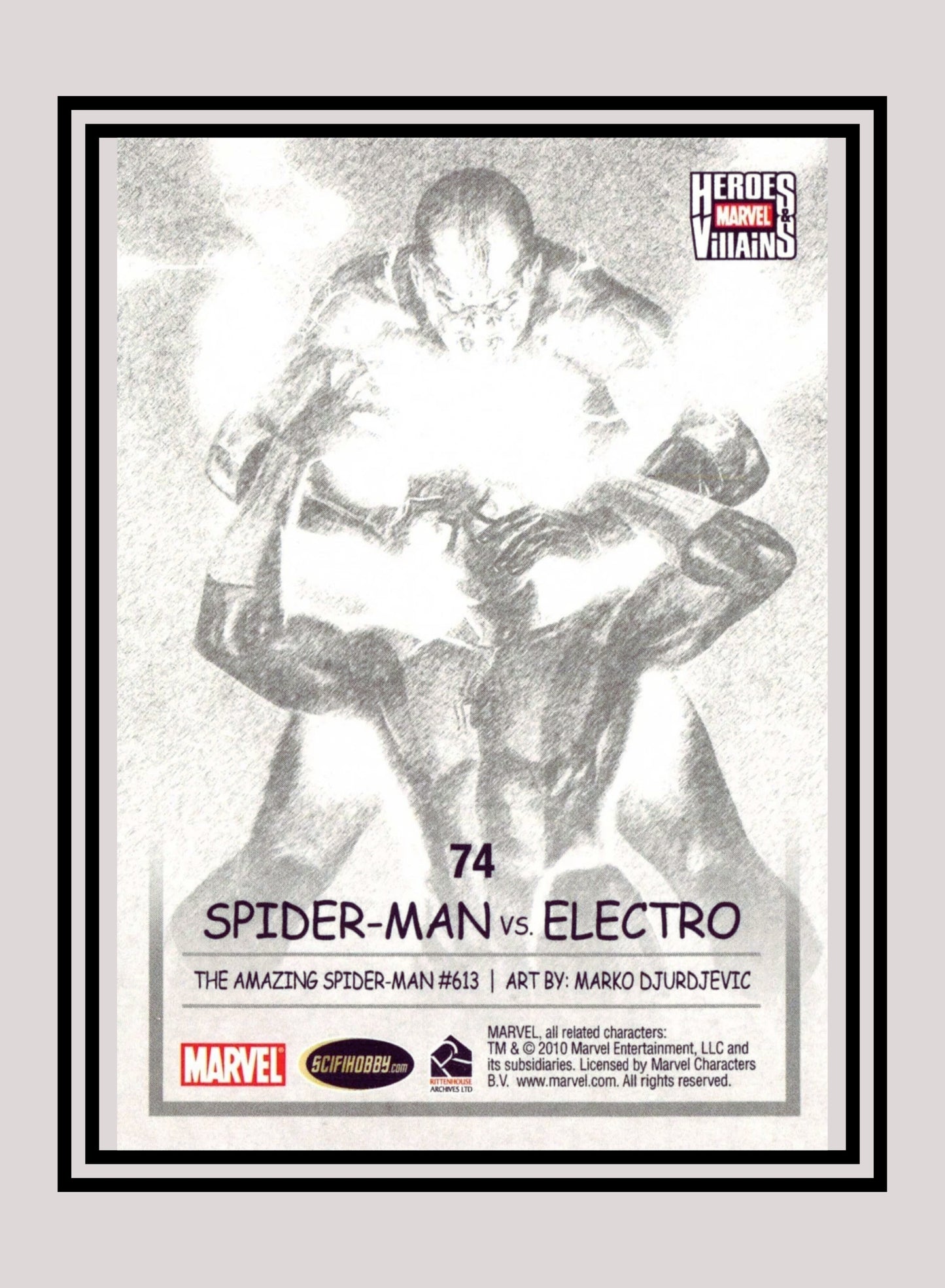 Marvel! 1x Spiderman vs. Electro - Base (#74 - 2010 Rittenhouse Marvel Heroes & Villains)