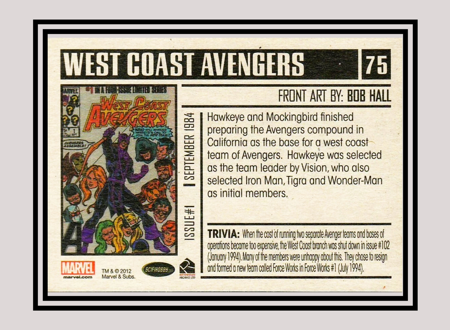 Marvel! 1x West Coast Avengers #1 - Base (#75 - 2012 Rittenhouse Marvel Bronze Age)