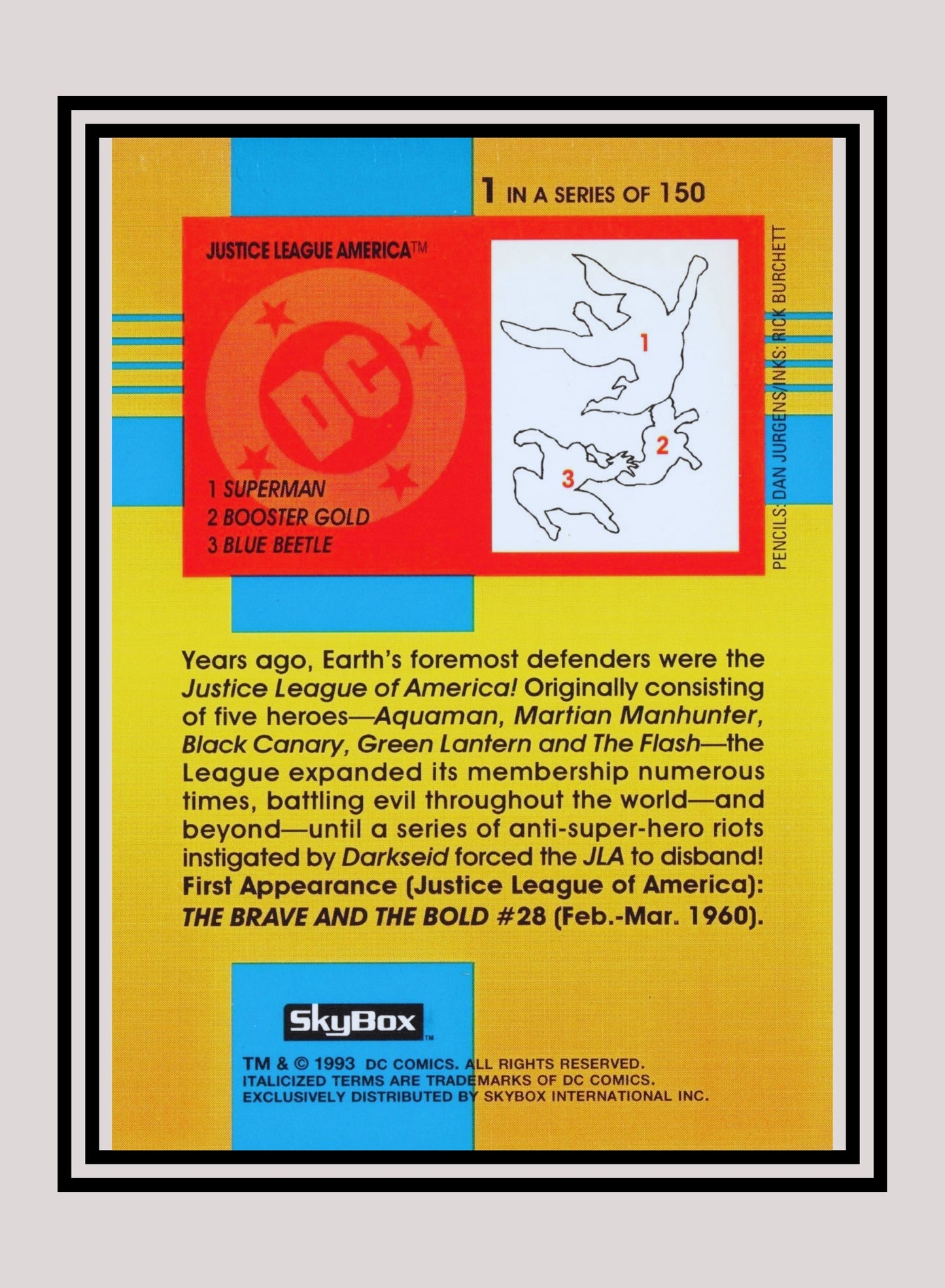 DC! 1x Justice League America - Base (#001 - 1993 Skybox DC Cosmic Teams)