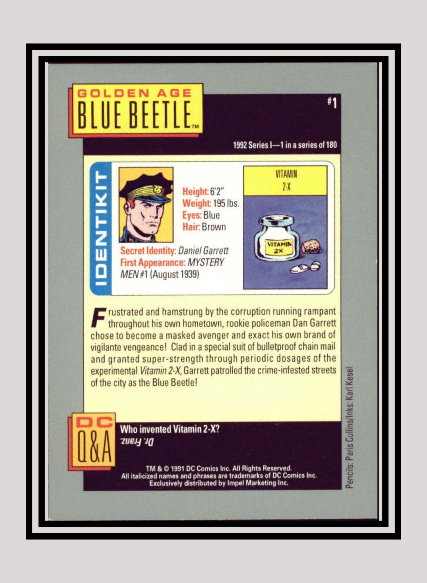 DC! 1x Golden Age Blue Beetle - Base (#001 - 1991 Impel DC Cosmic Cards)