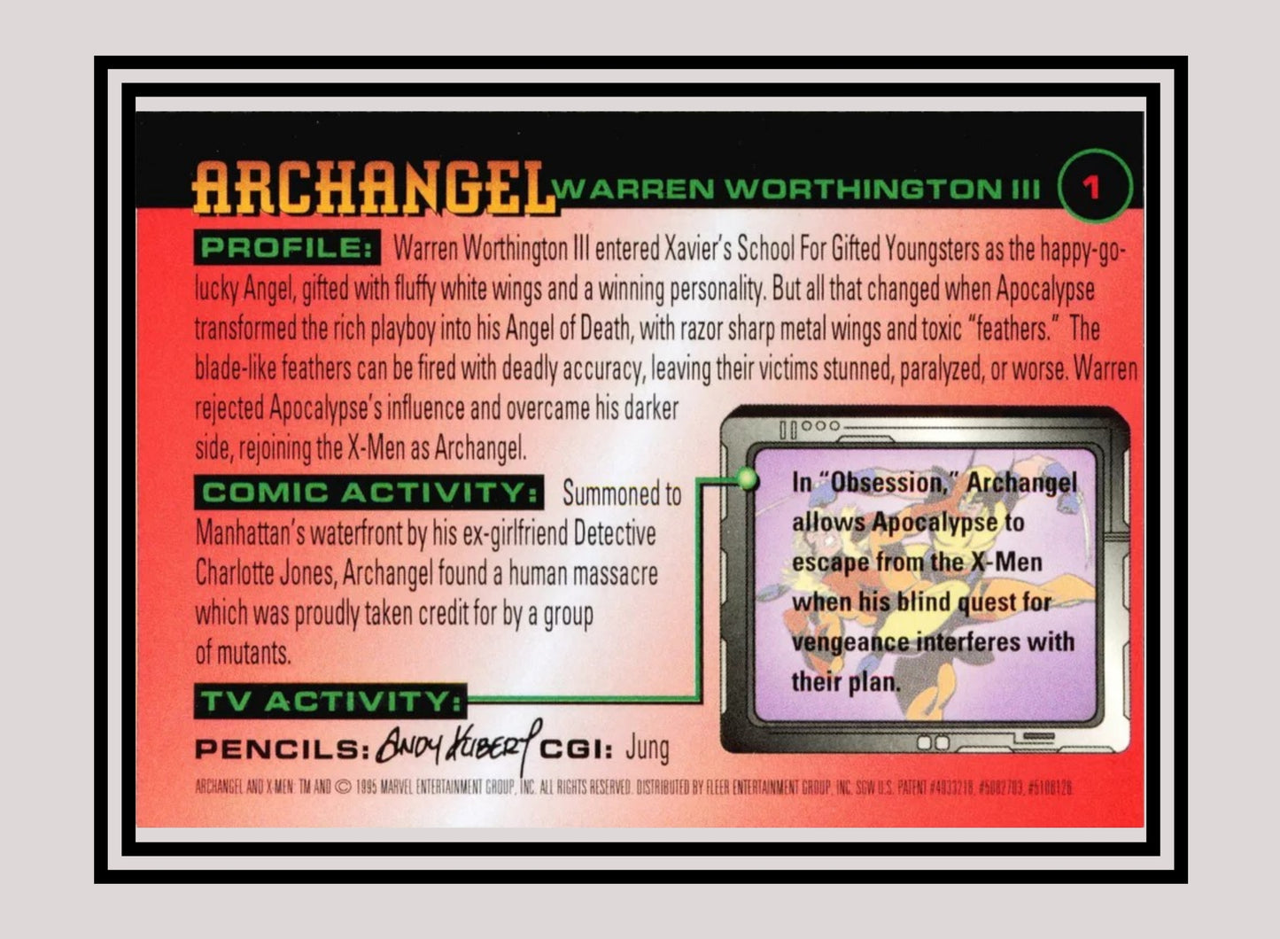 Marvel! 1x Archangel - Base (#001 - 1996 Fleer X Men)